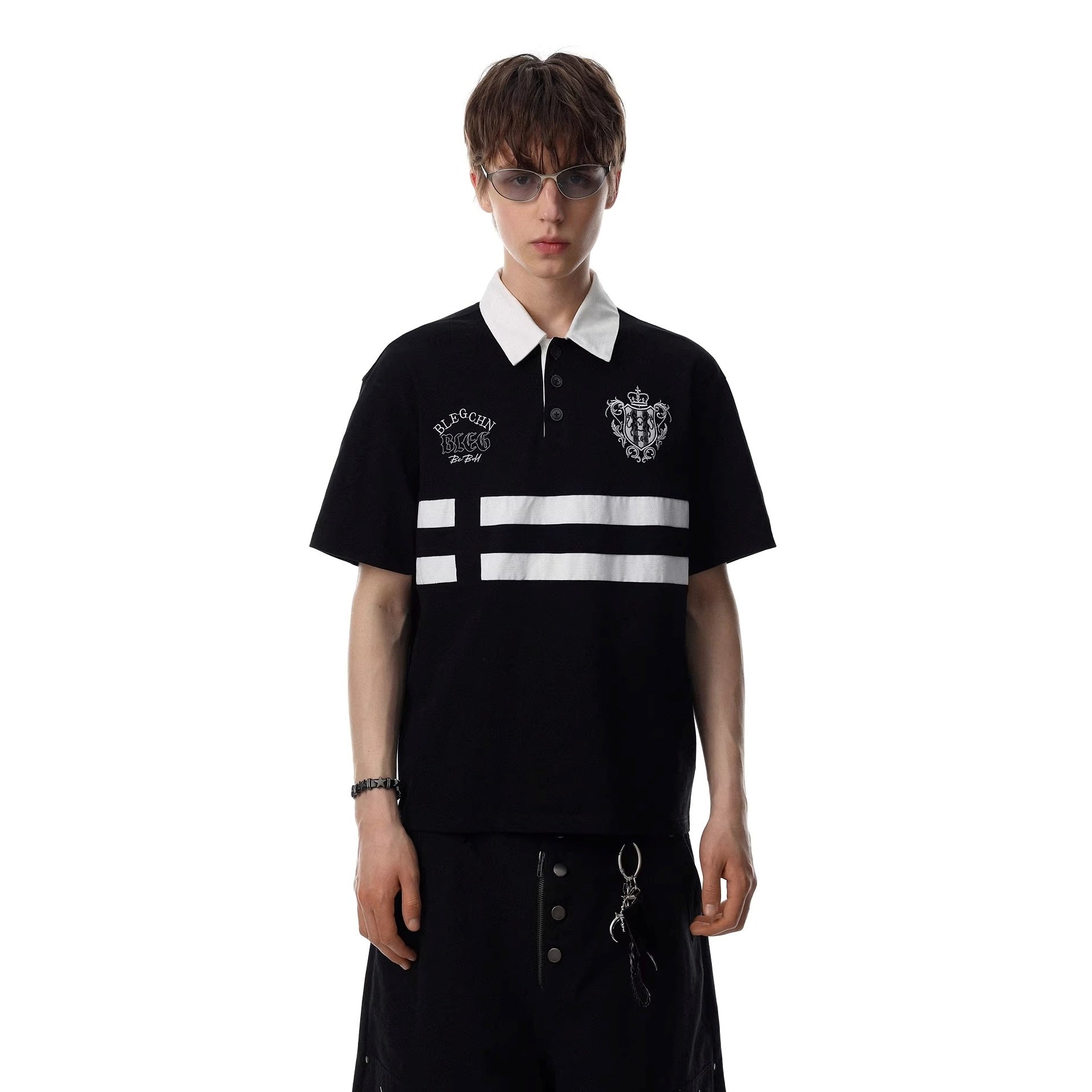 Contrasting Striped Embroidered POLO Shirt MR8034