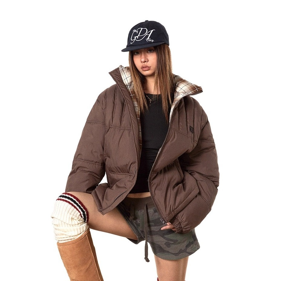 Stand Collar Check Patchwork Padded Jacket TP9002