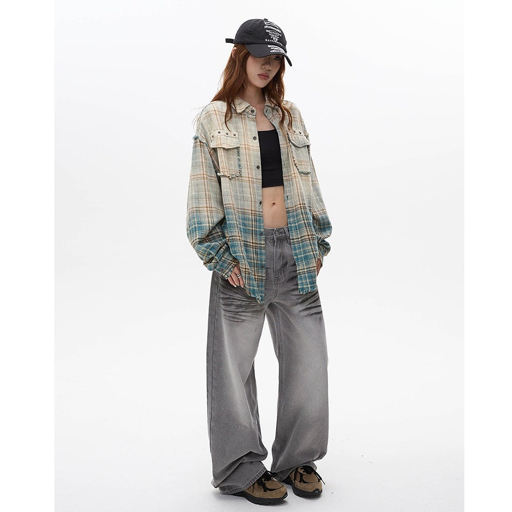 Washed Gradation Raw Plaid Shirt MW10323