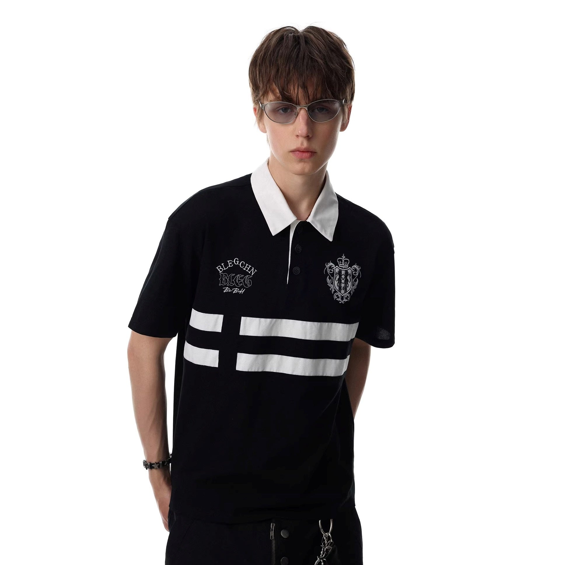 Contrasting Striped Embroidered POLO Shirt MR8034