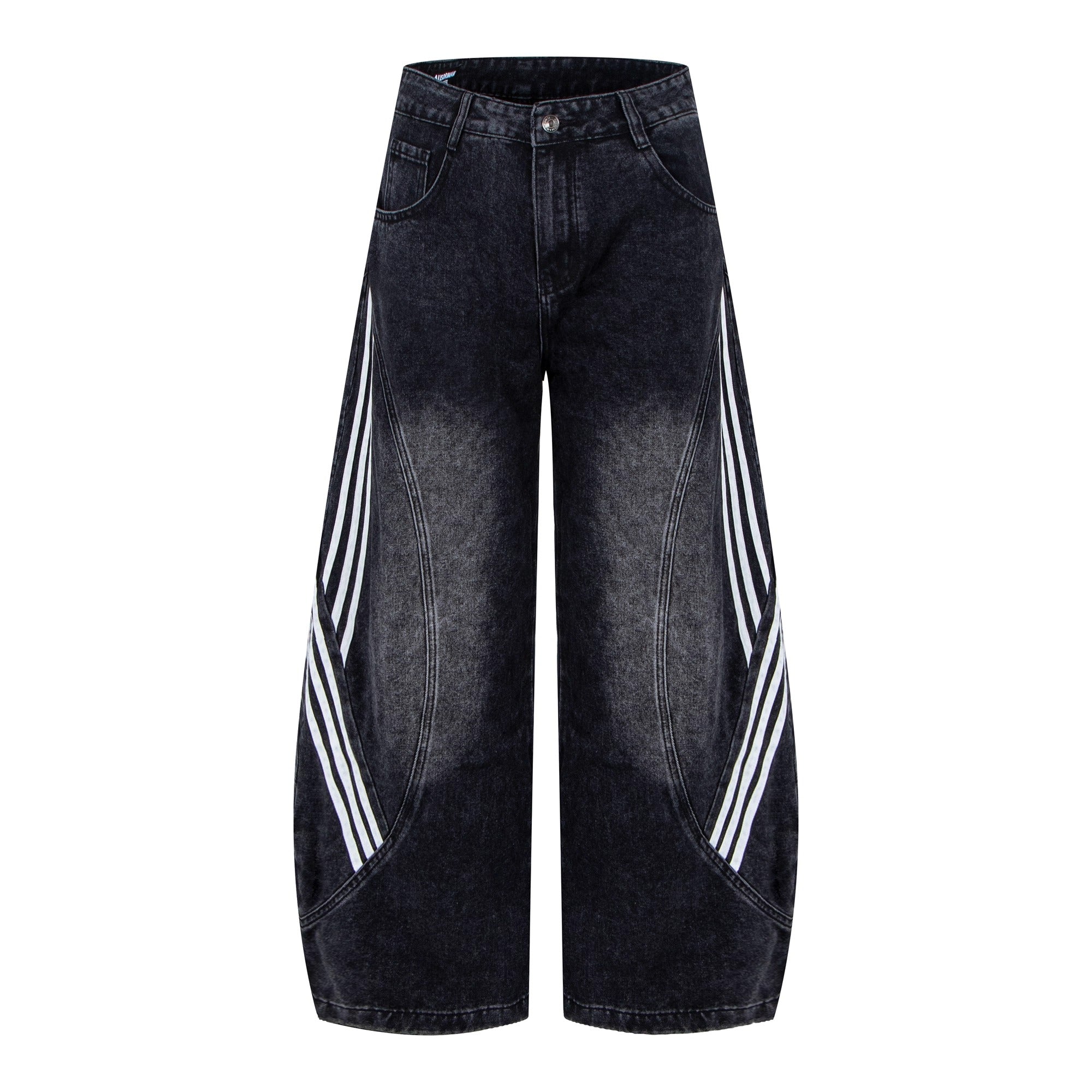 Striped Patchwork Washed Scimitar Jeans BK7031