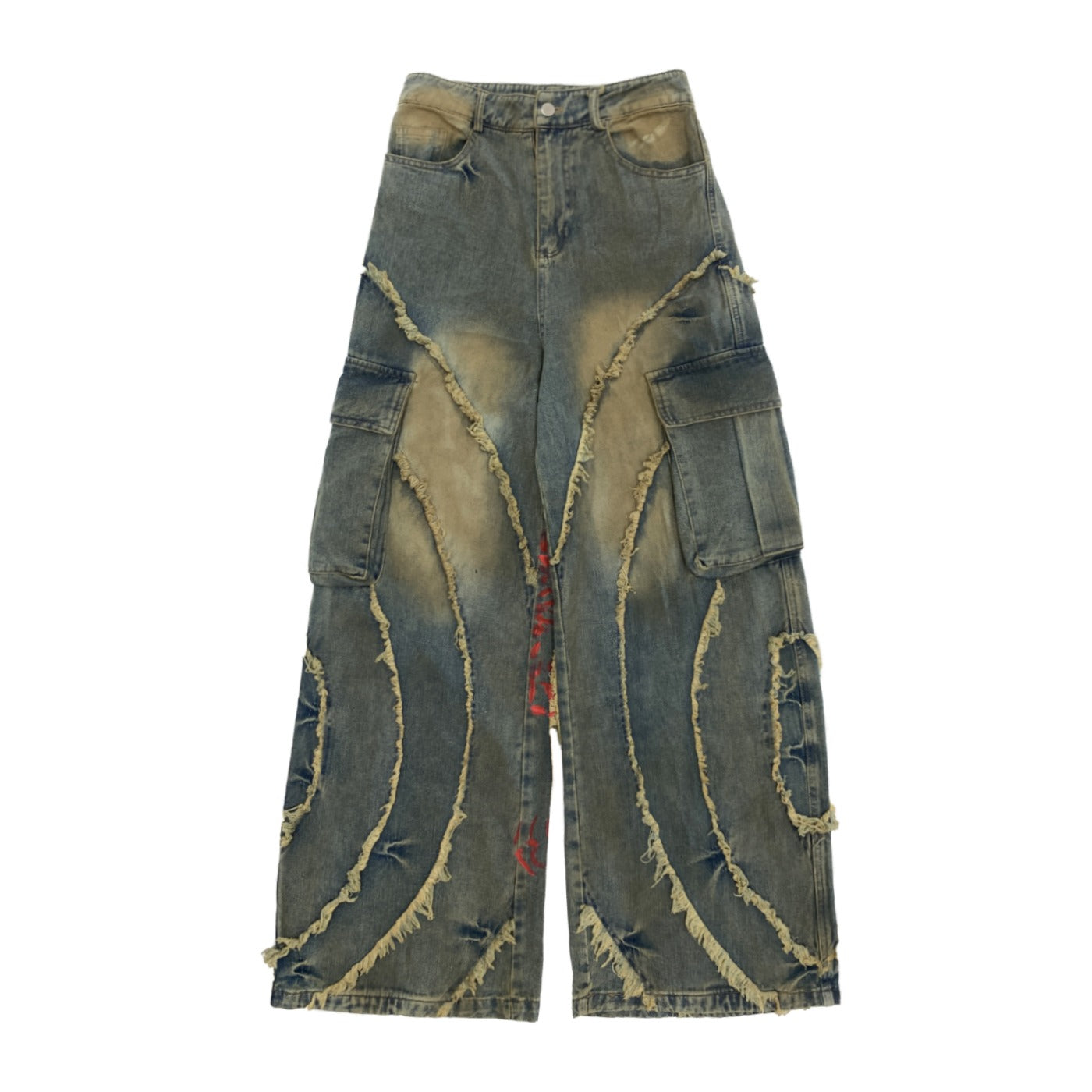 Pigment Print Raw Edge Wide Cargo Jeans MN9047