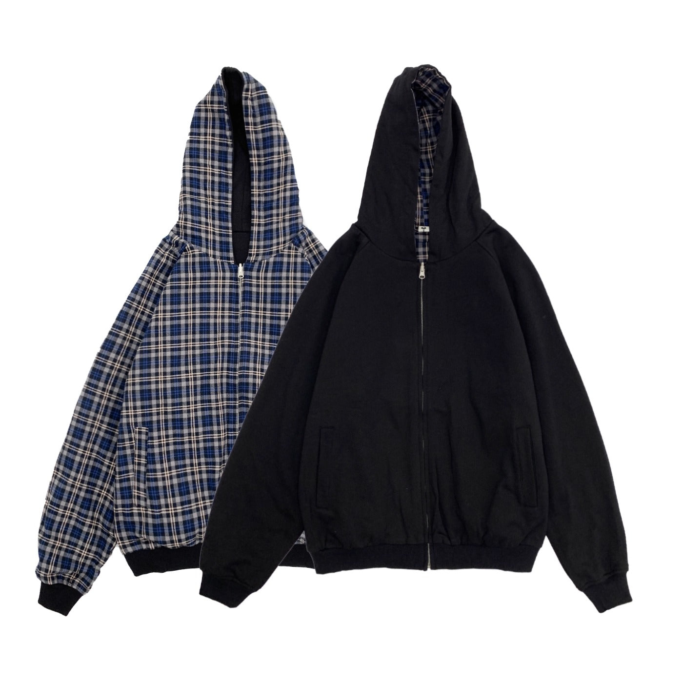 Reversible Plaid Hooded Sweat Jacket MN9040