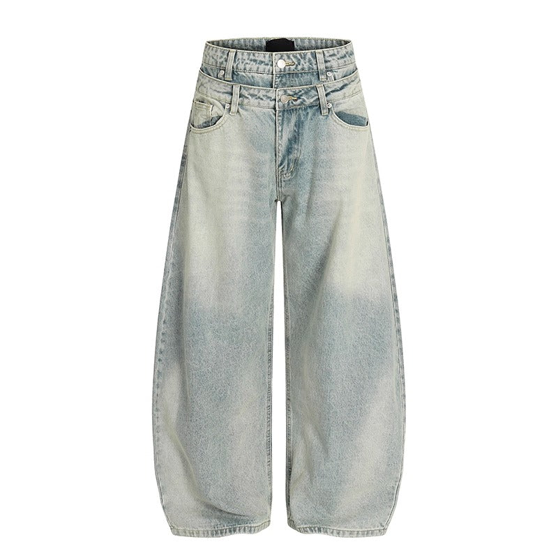 Double Waist Washed Loose Curve Jeans MR8029