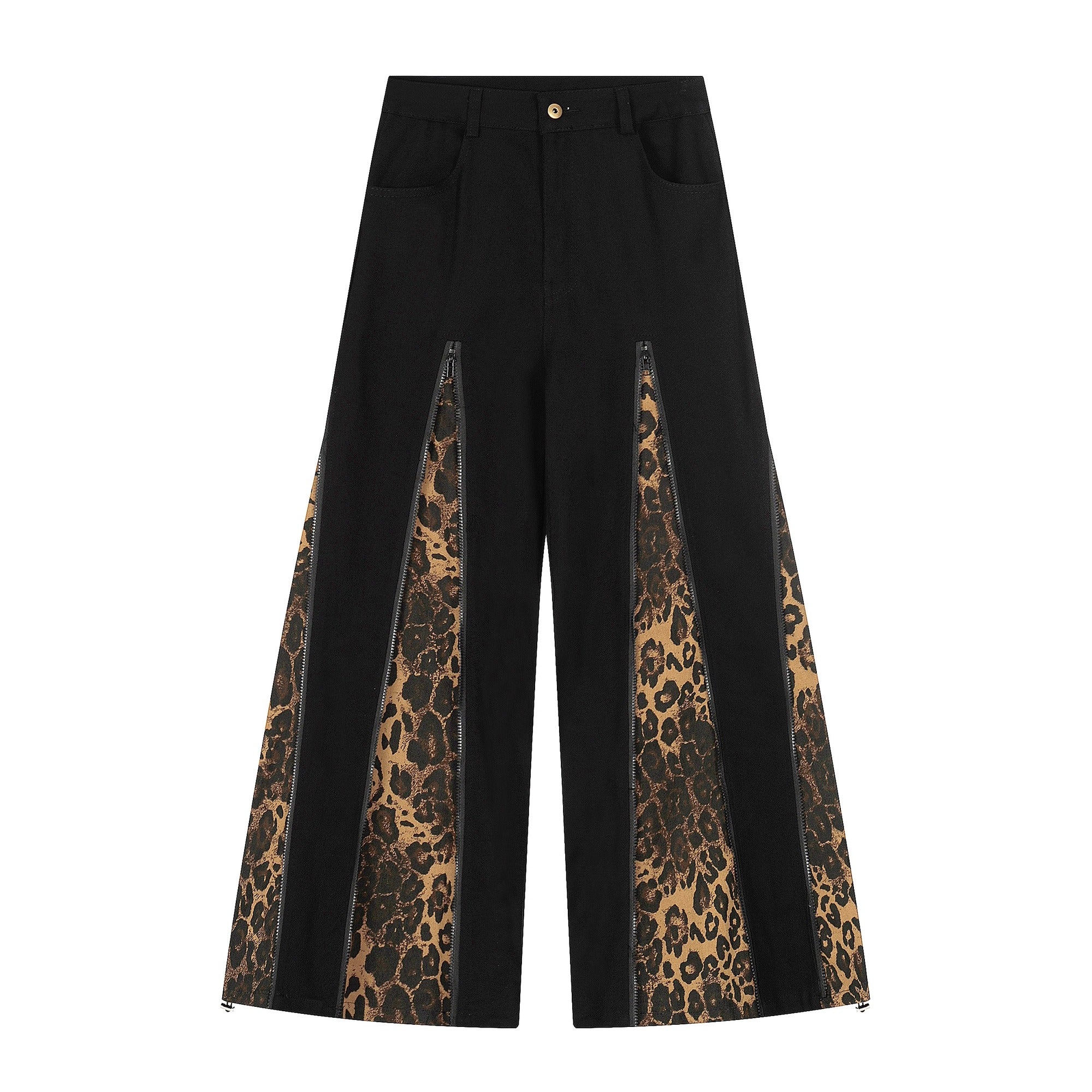 Zipper Stitch Leopard Patchwork Flare Jeans BK7019