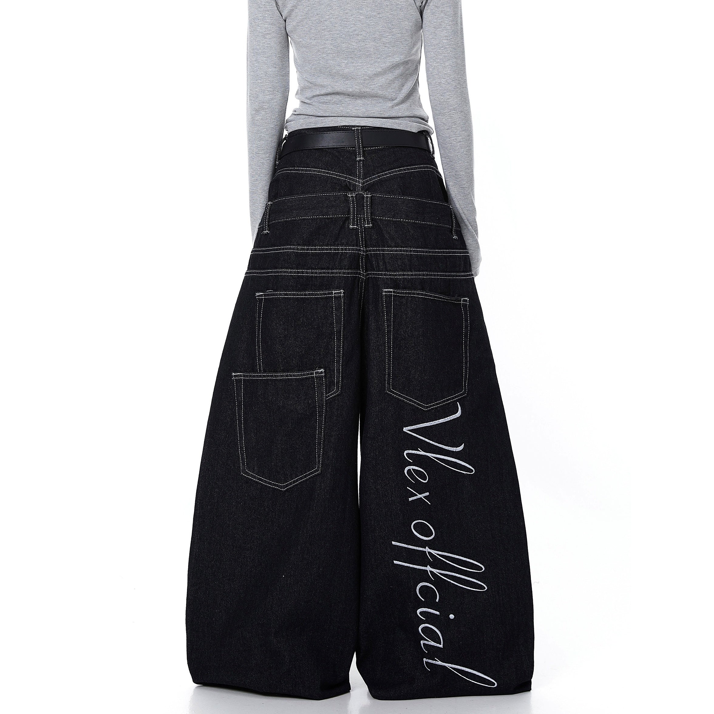 Double Waist Stitch Design Wide Curve Jeans BK7075