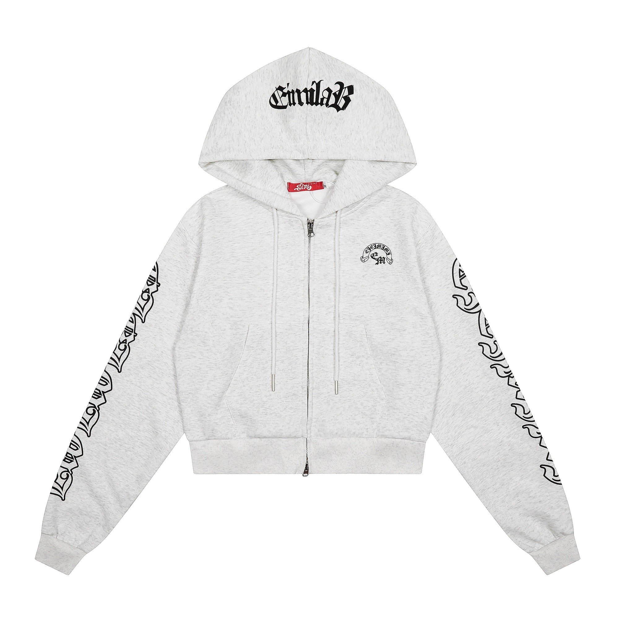 Gothic Letter Print Hooded Sweat Jacket MW10287