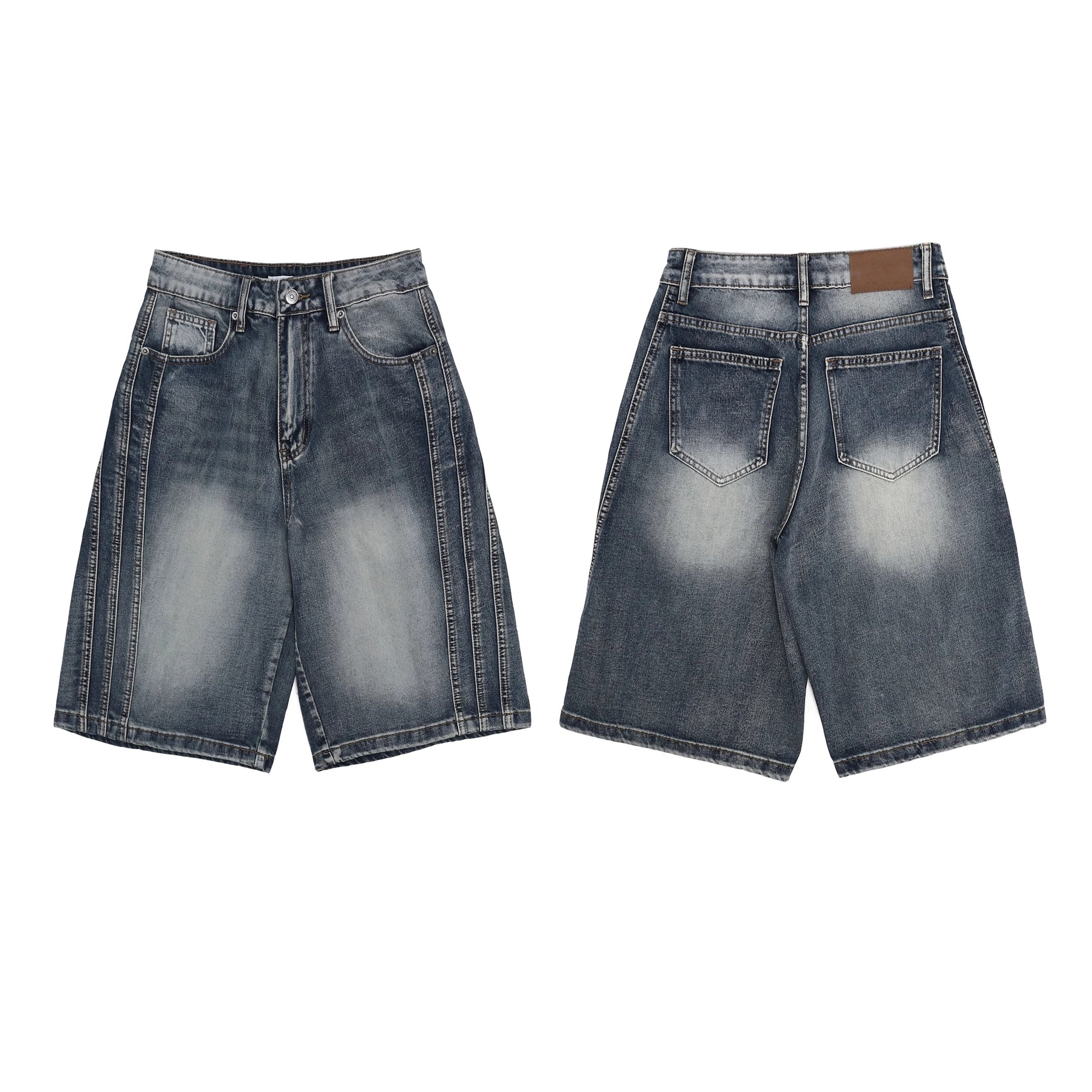 Washed Three-bar Stitch Denim Cropped Pants GB7035