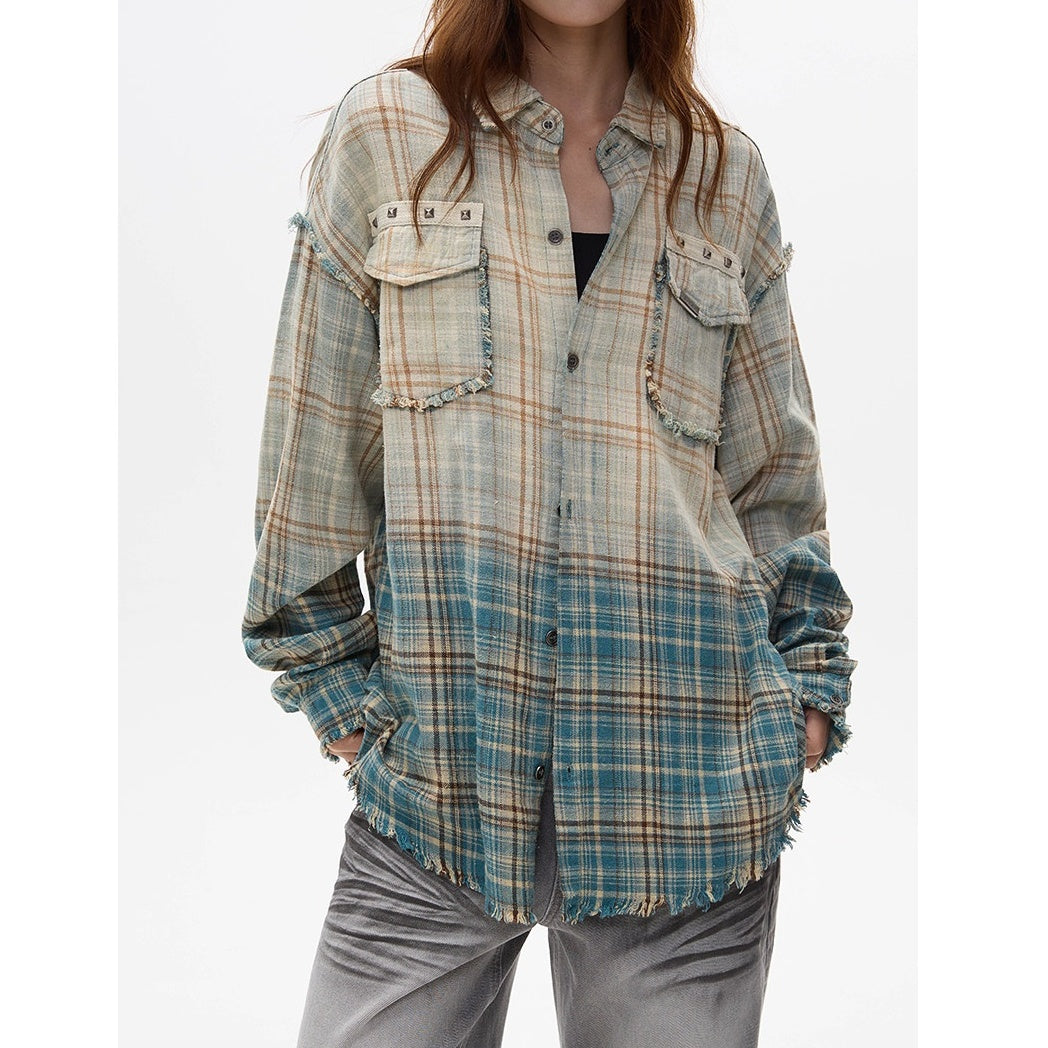 Washed Gradation Raw Plaid Shirt MW10323