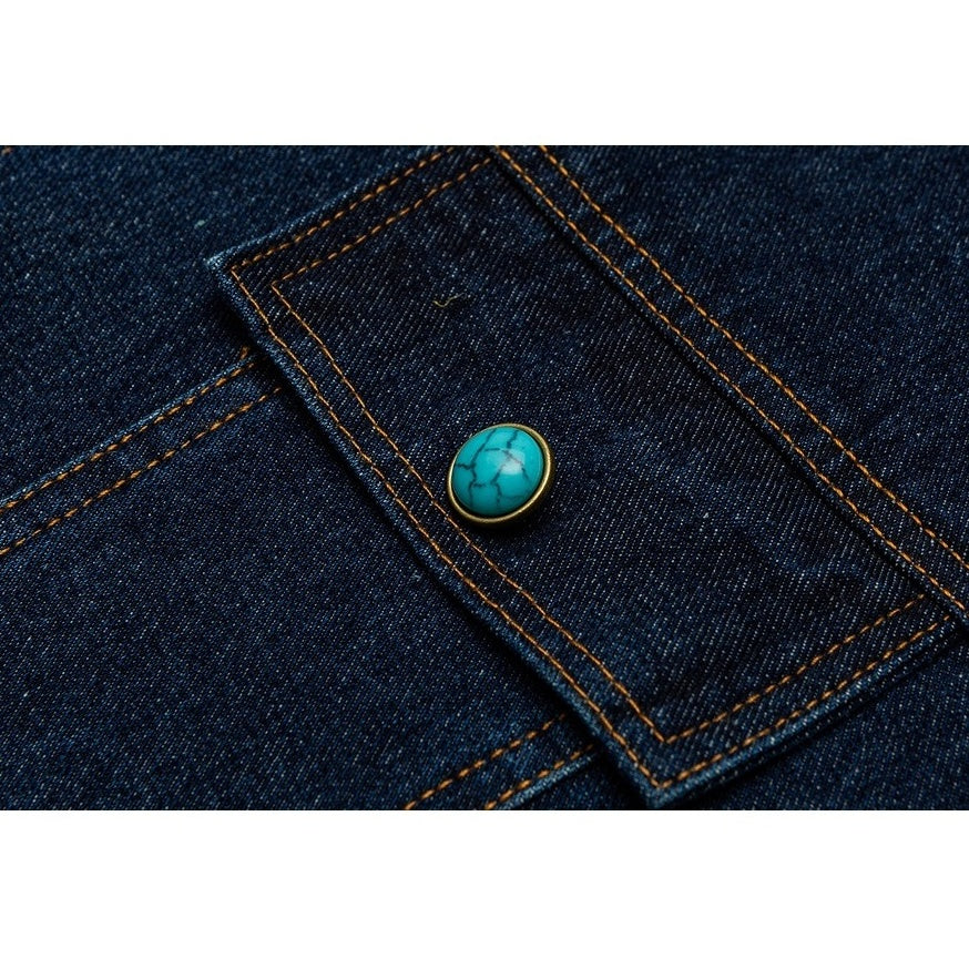 Turquoise Button Denim Jacket MY34