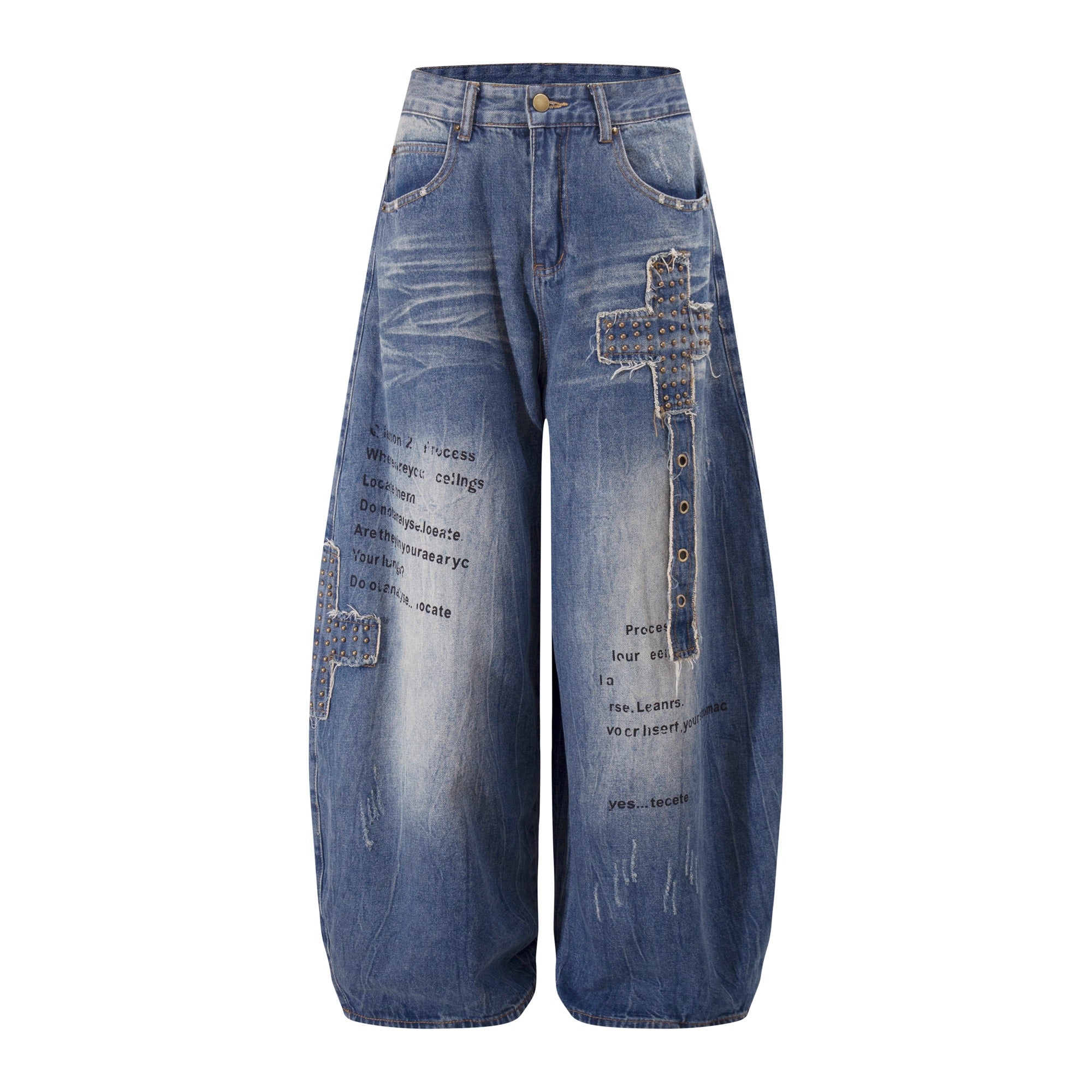 Rivet Patch Embroidered Wide Curve Jeans BK7011
