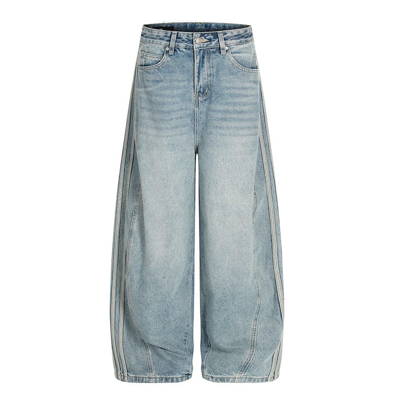 Three-bar Washed Distressed Loose Jeans MR8028