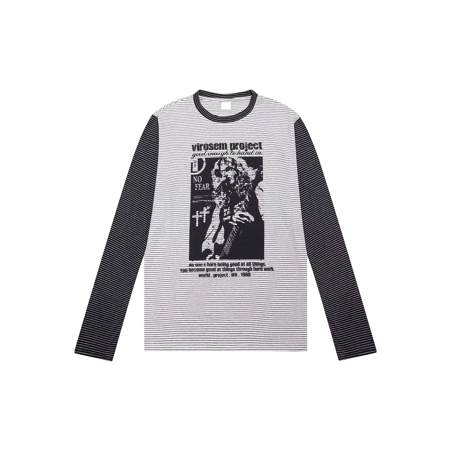 Character Print Patchwork Border Long Sleeve T-shirt MN9030