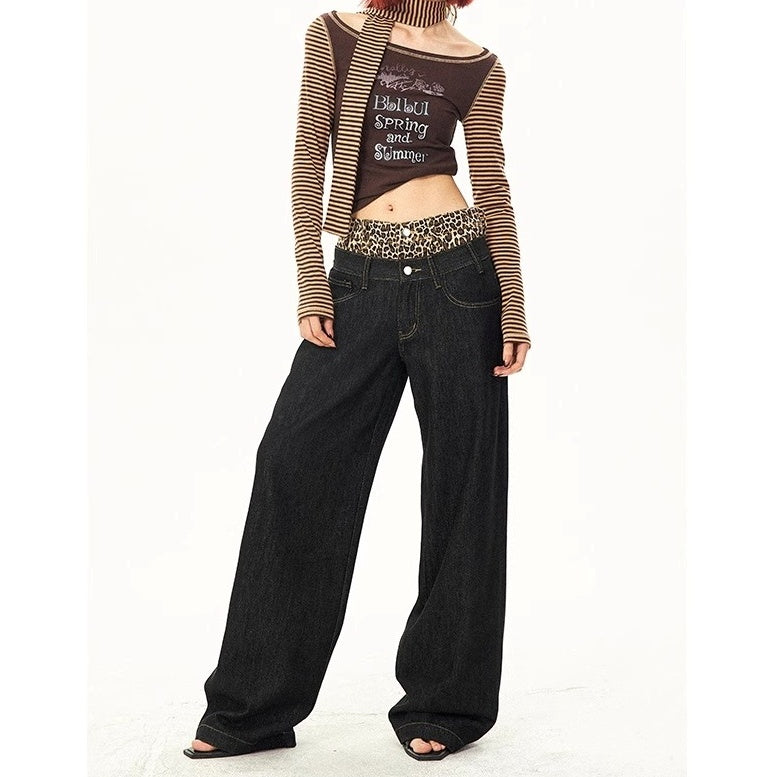 Leopard Print Double-Waist Loose Jeans MW10166