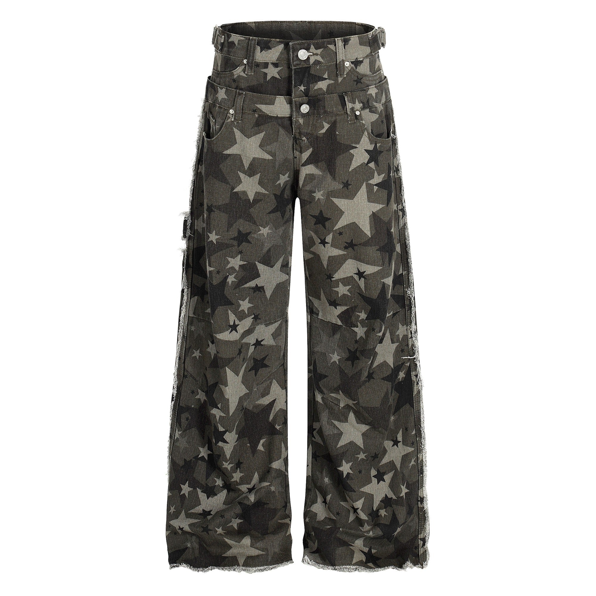 Double Waist Spliced Star Camouflage Cargo Pants BK7039