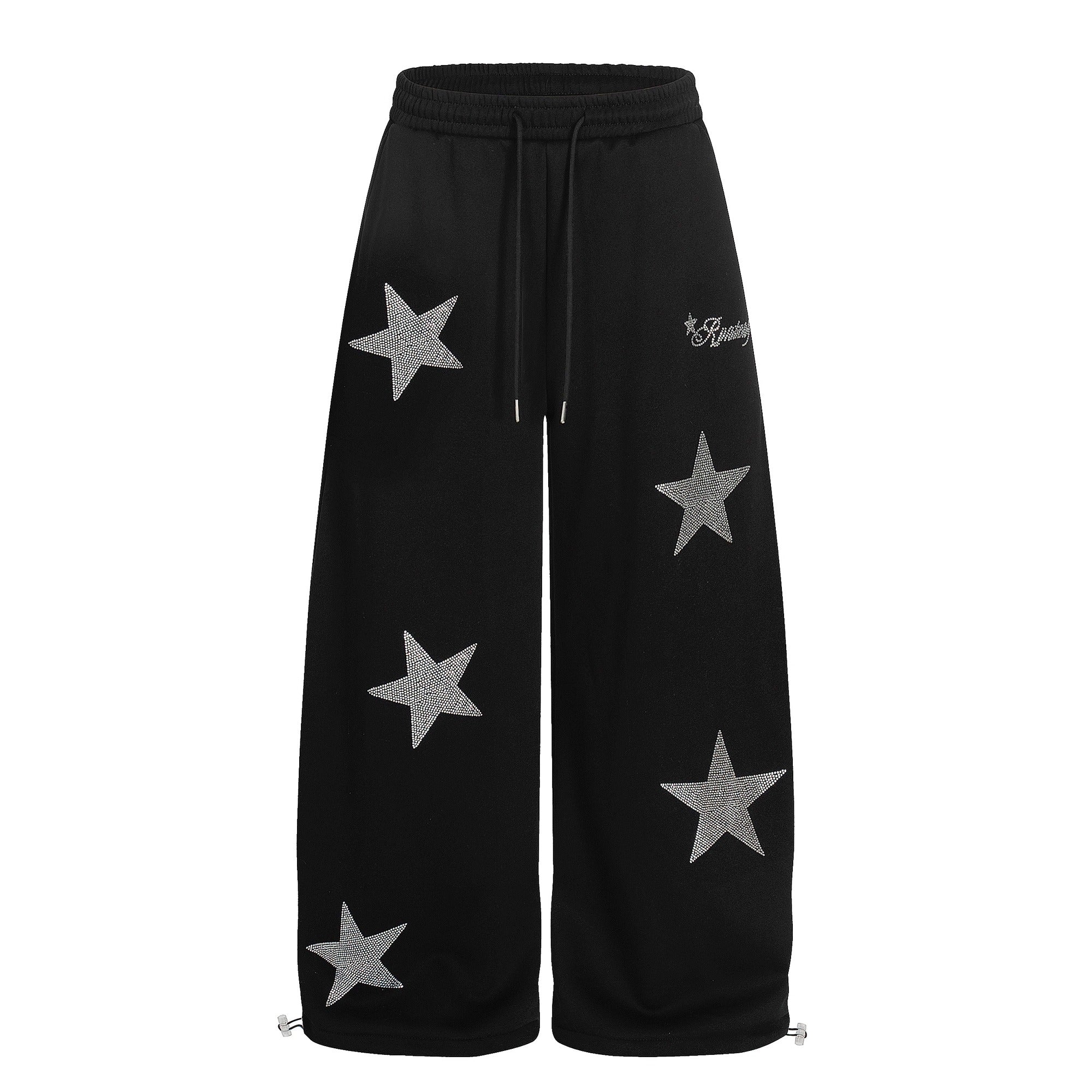 Star Rhinestone Design Curve Sweat Pants BK7060