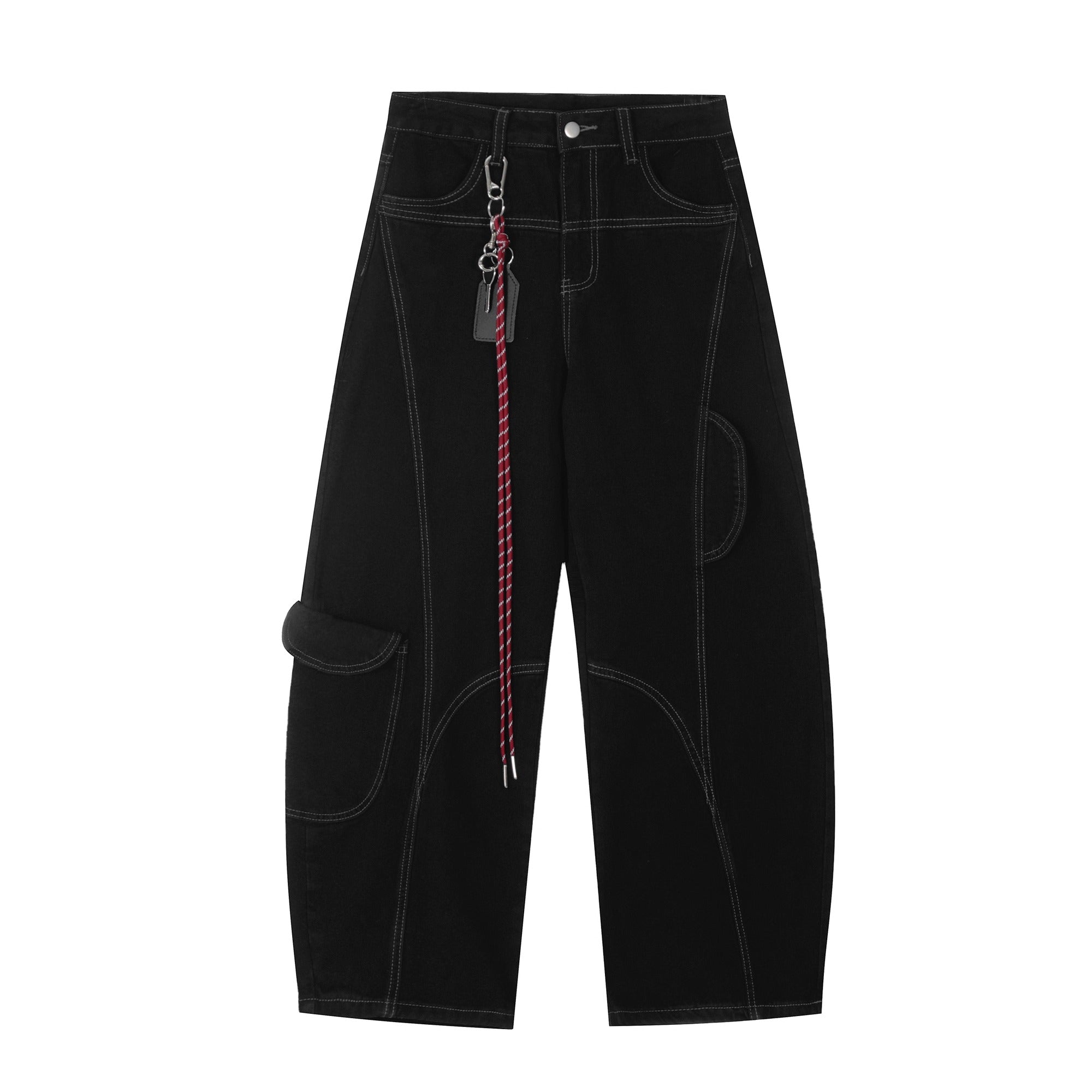 Stitch Wide Curve Pants With Charm BK7025
