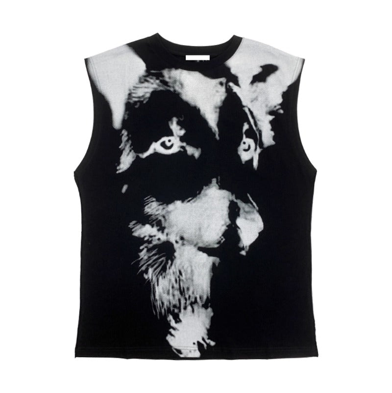 Wolf Dog Print Sleeveless T-Shirt MN9011