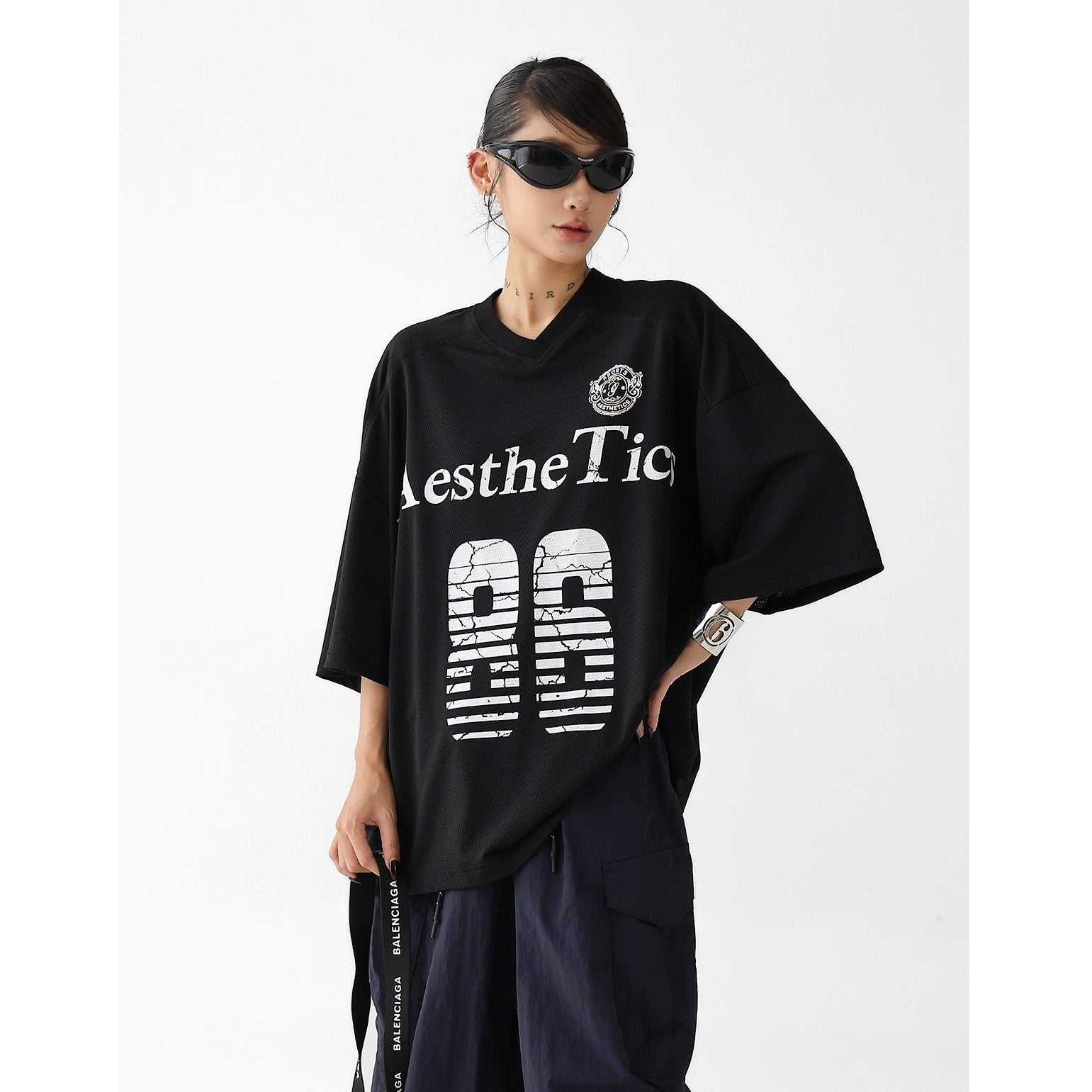 Letter Print Oversize Sports T-Shirt AC7118