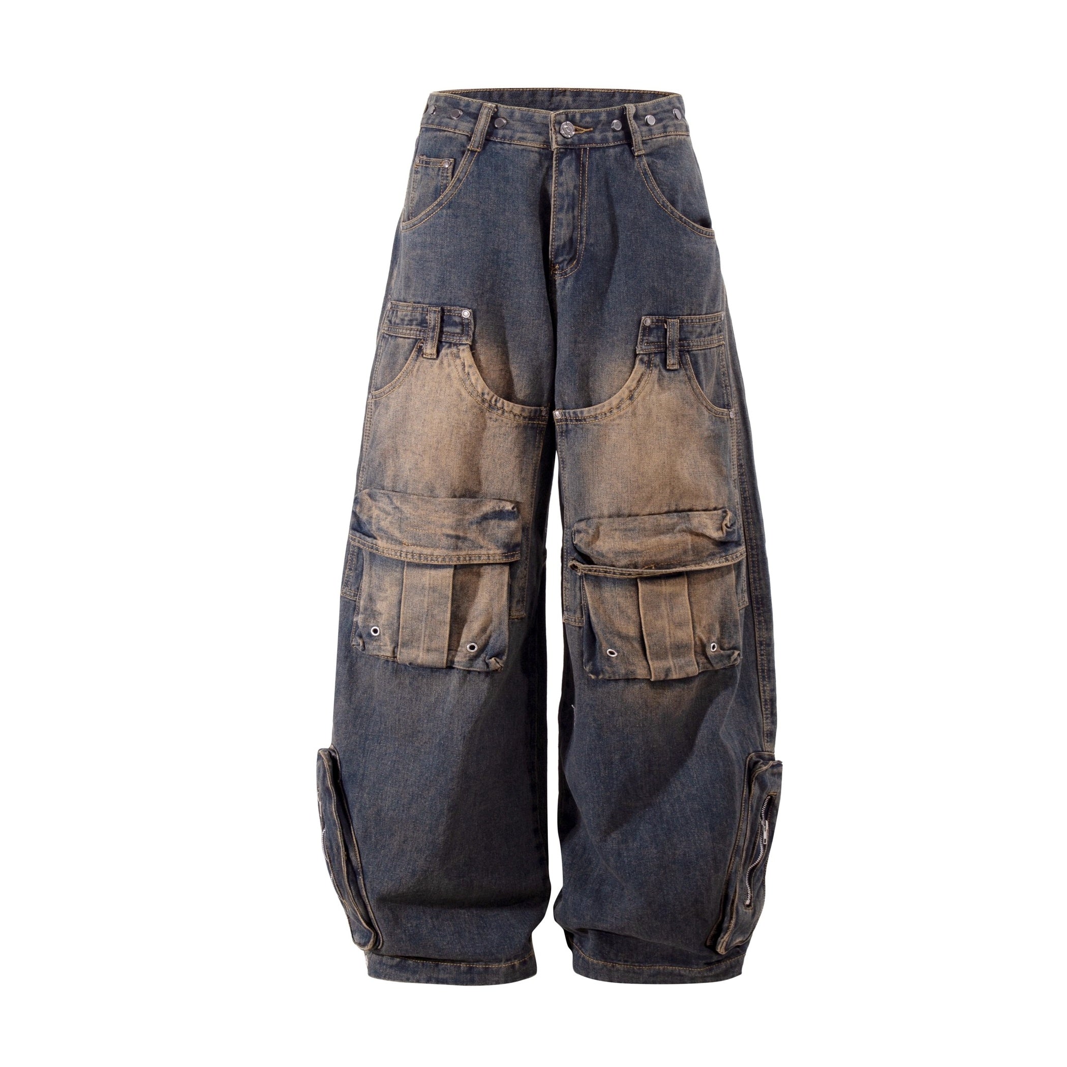 Deconstructed Multi-Pocket Damage Wide Jeans BK7004