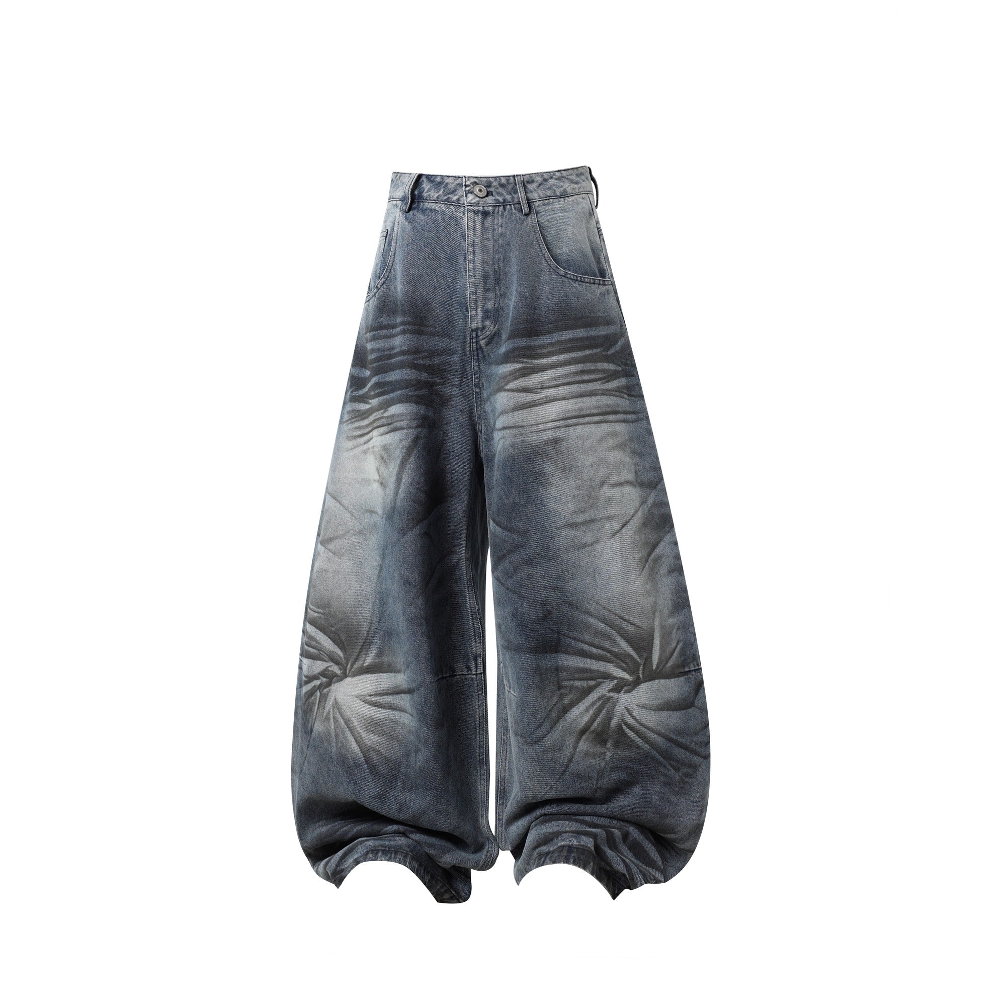 Washed Cat Whisker Printed Scimitar Jeans BK7029