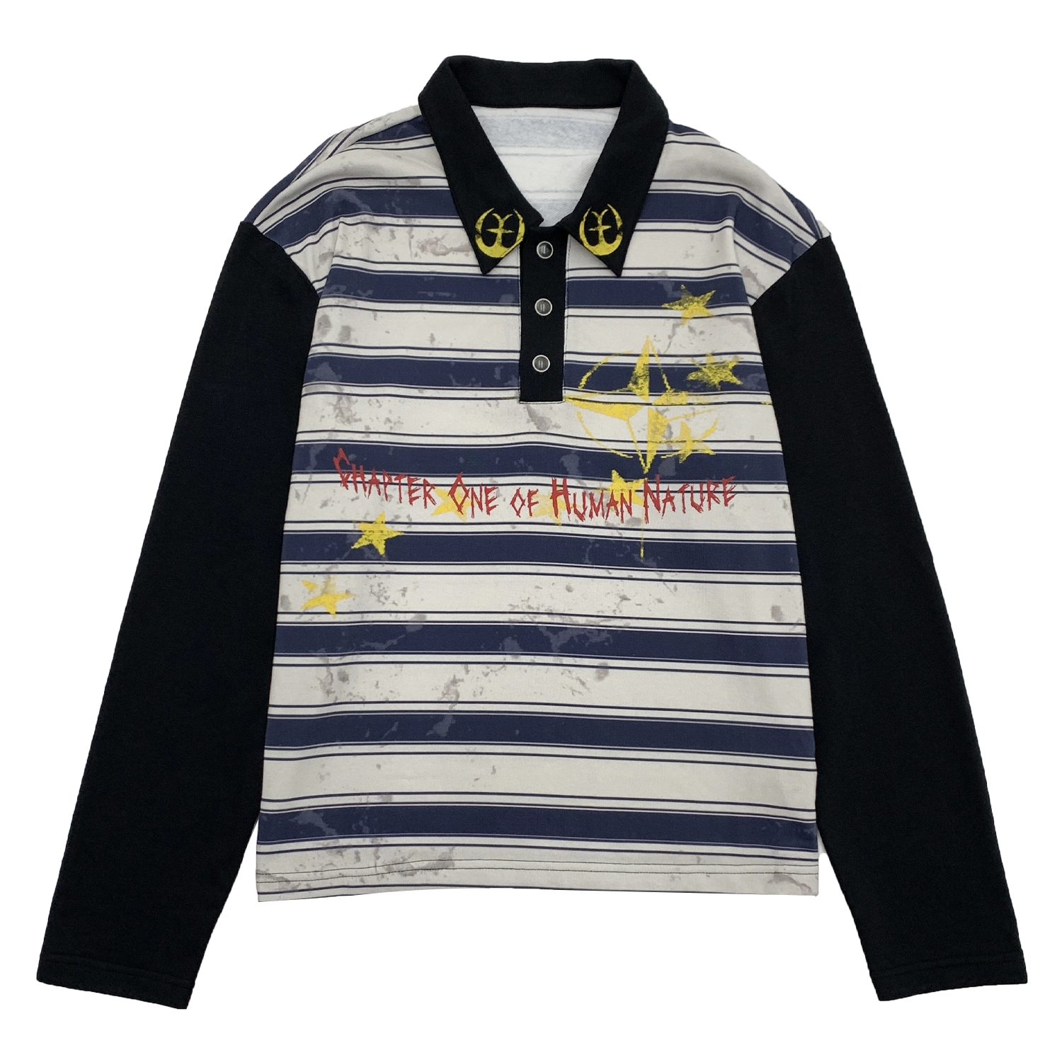 Dirty Layers Print Border Polo Collar T-shirt MN9025