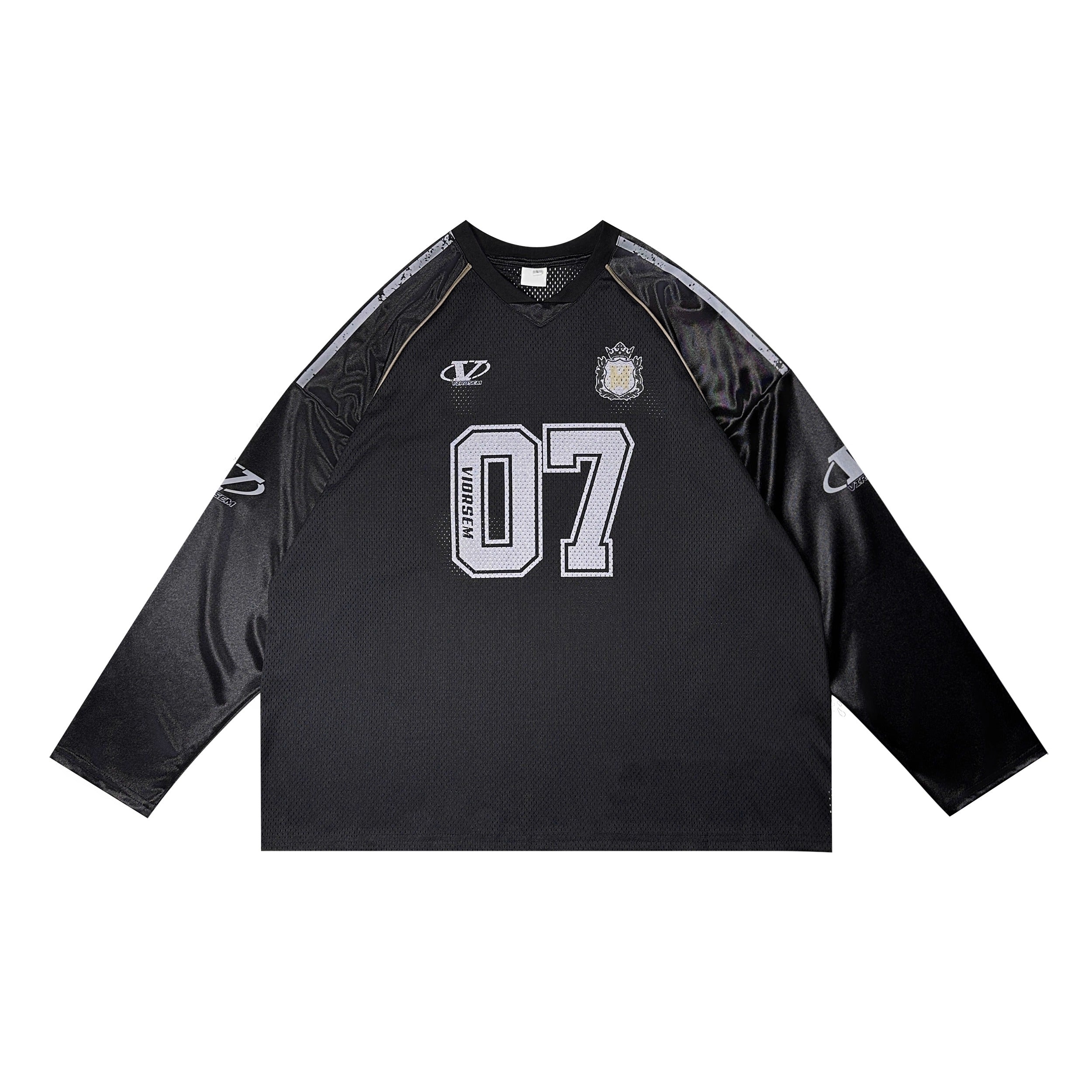 Letter Print V-Neck Mesh Long Sleeve T-Shirt MW10255