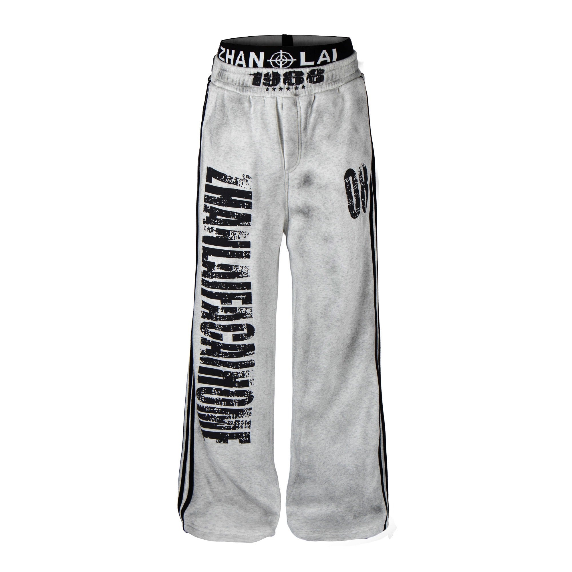 Dirty Distressed Printed Double Waist Sweat Pants BK7041
