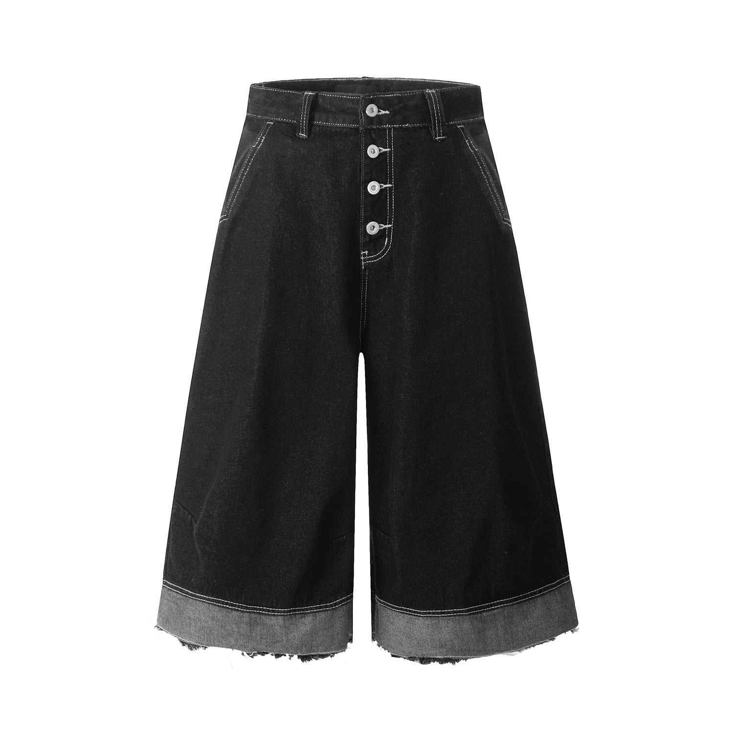 Single-breasted Raw Cropped Wide Jeans MN9020