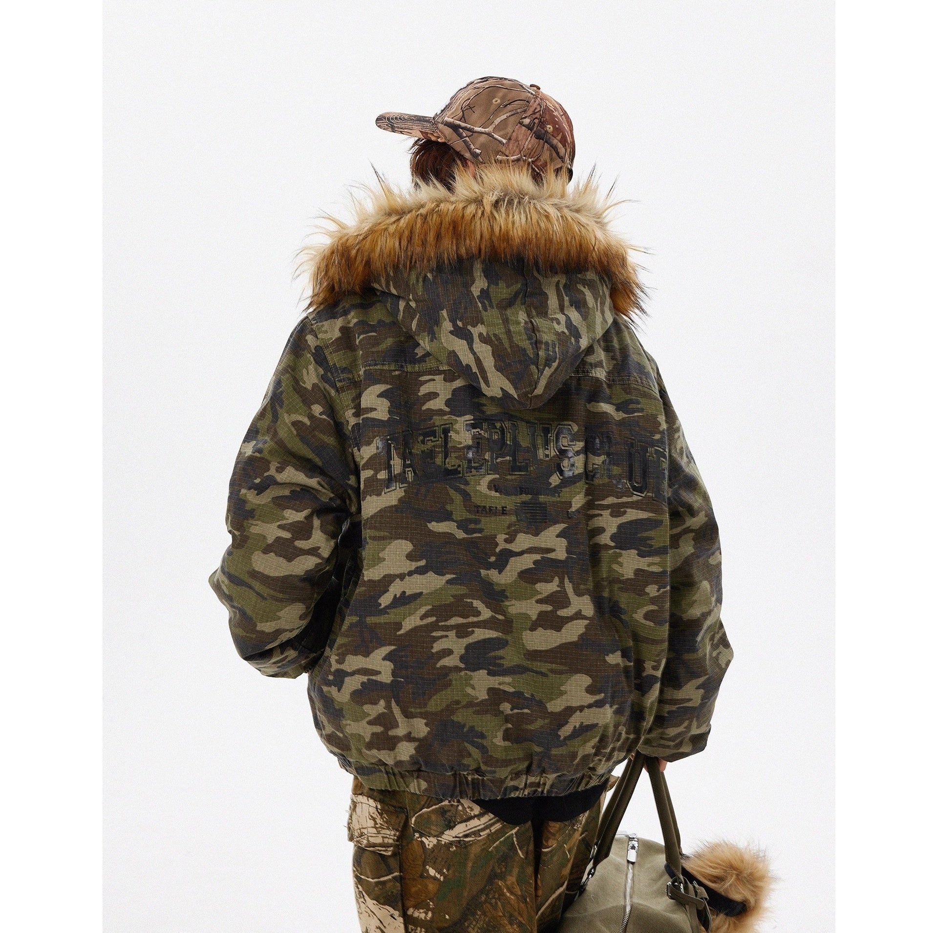 Retro Camouflage Fur Collar Hooded Jacket TP9004
