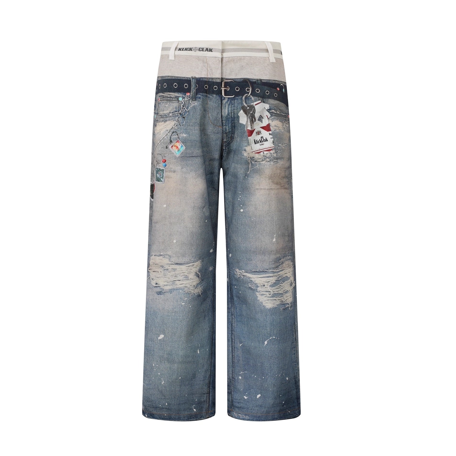 3D Printing Double Waist Distressed Loose Jeans BK7003