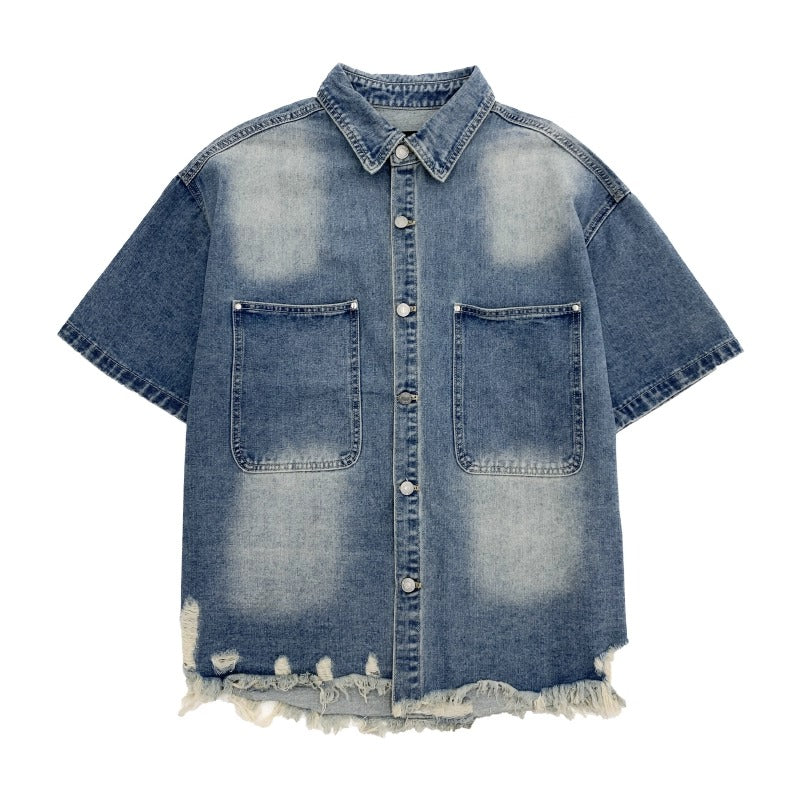 Heavy Wash Raw Edge Denim Shirt Jacket MN9006