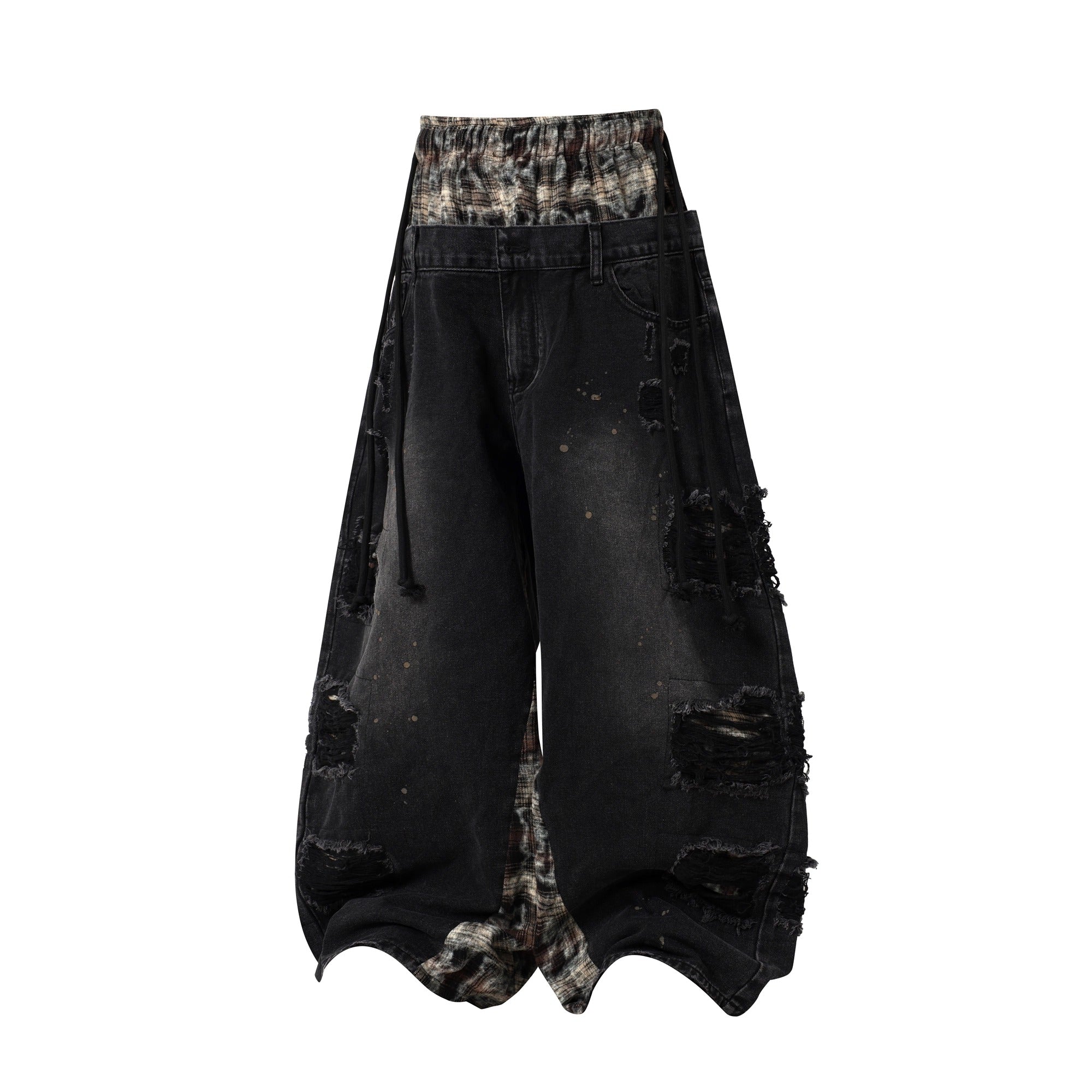 Double Waist Splicing Ripped Curve Jeans MW10273
