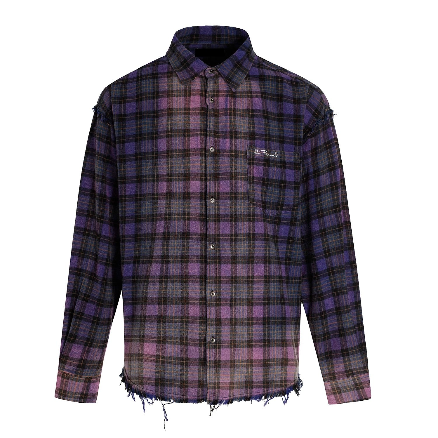 Washed Distressed Plaid Long-sleeved Shirt MN9035