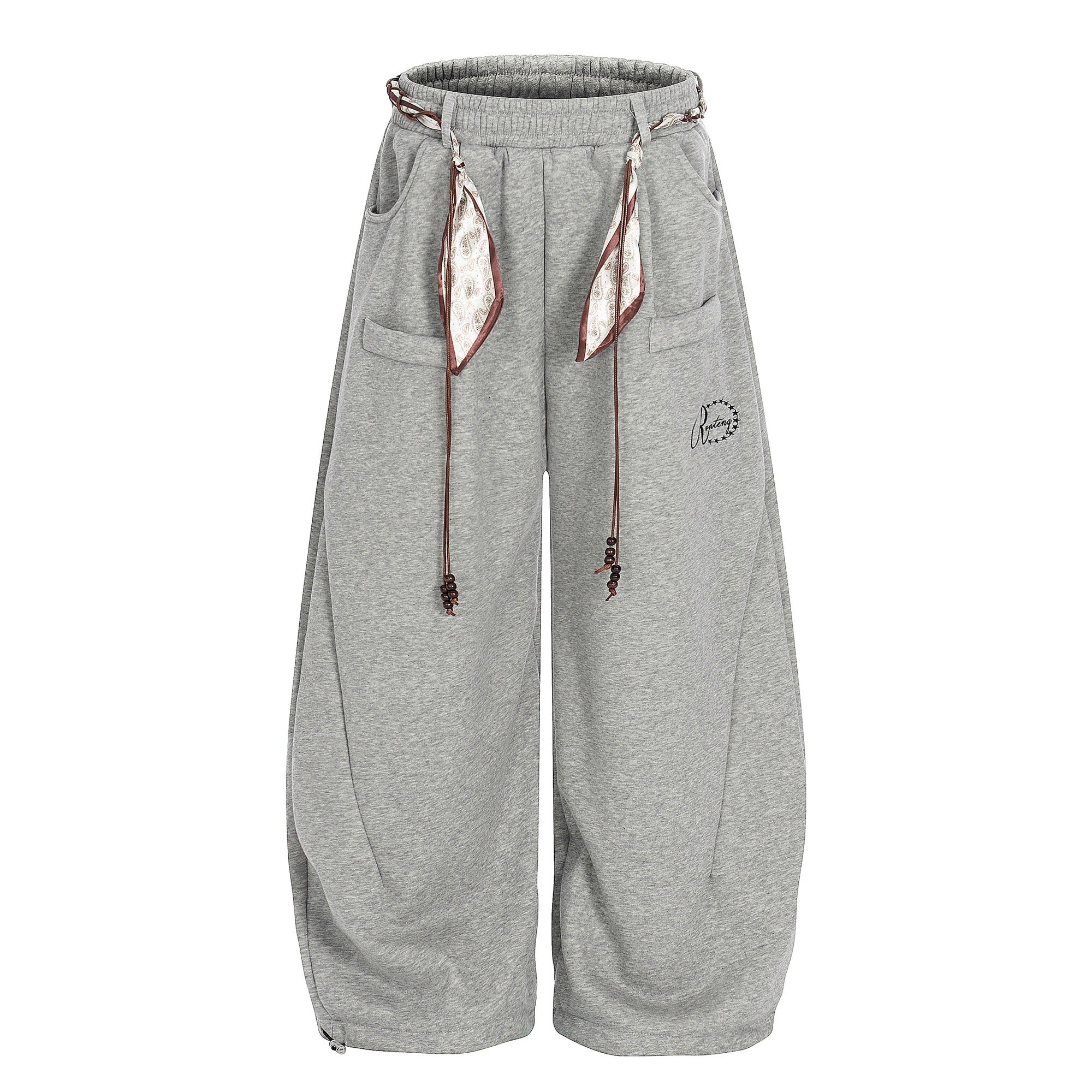 Waist Scarf Cord Design Curve Sweat Pants BK7057