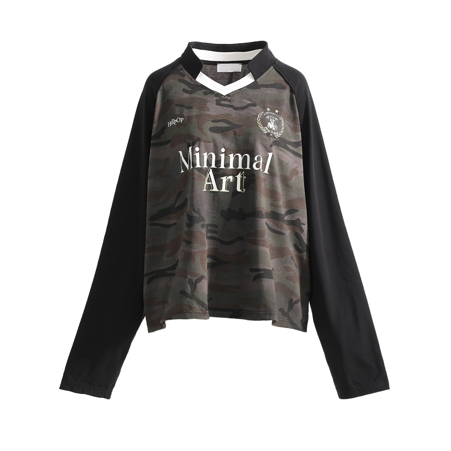 Camouflage Stitched V-Neck Long Sleeve T-Shirt AC7142