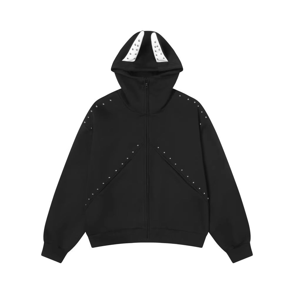 Doberman Pinscher Ears Rivet Hooded Jacket BK7024