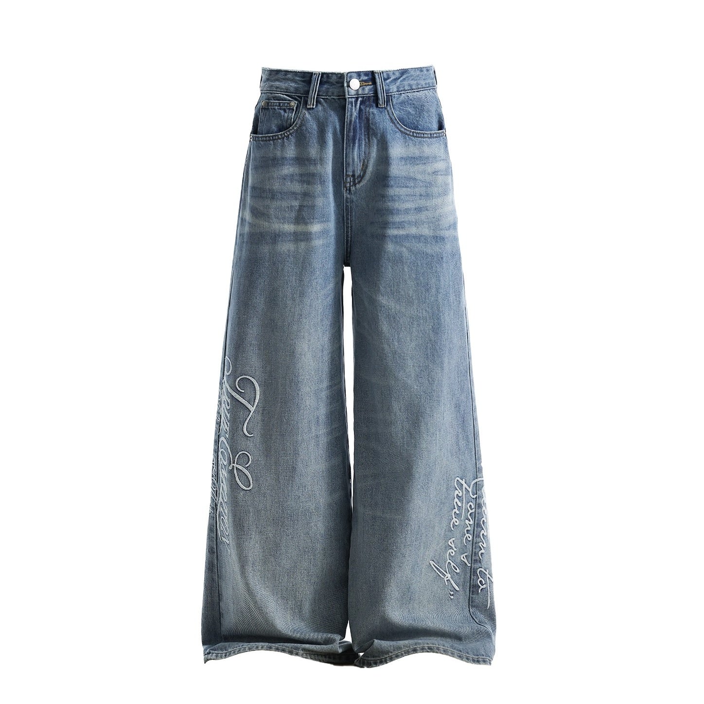 Letter Embroidered Loose Curve Jeans AC7132