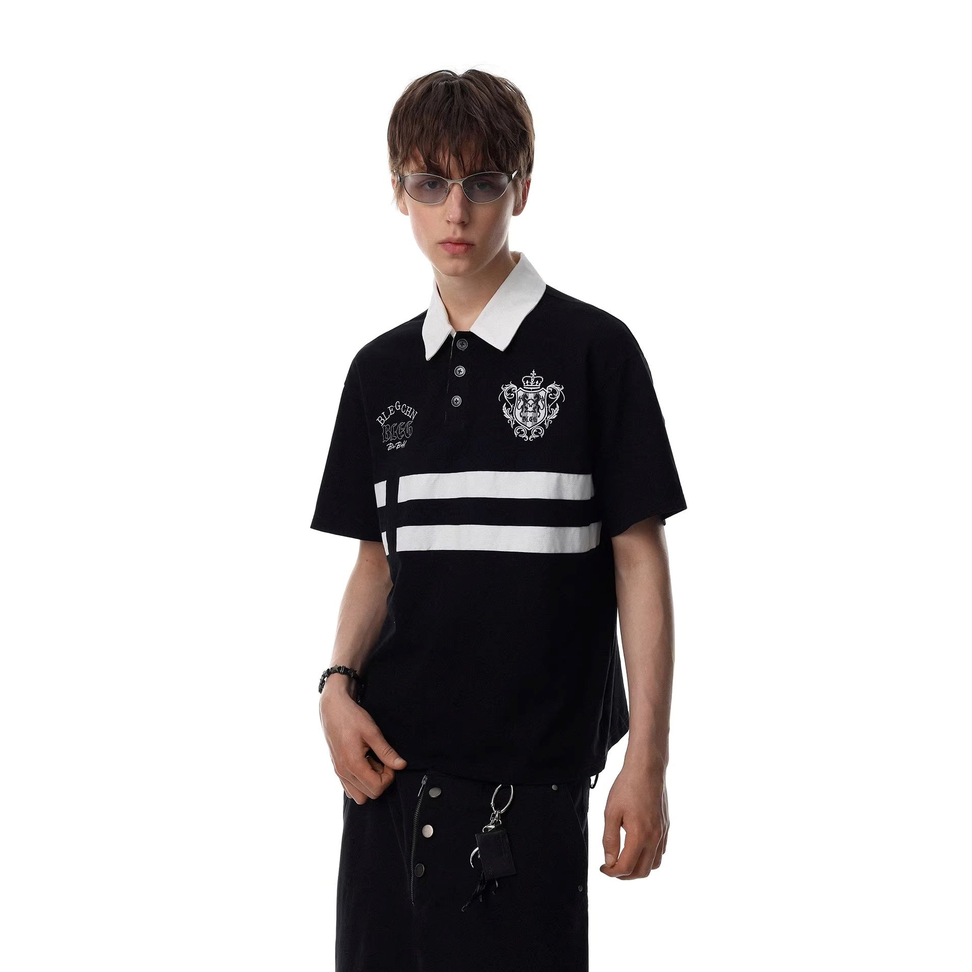 Contrasting Striped Embroidered POLO Shirt MR8034