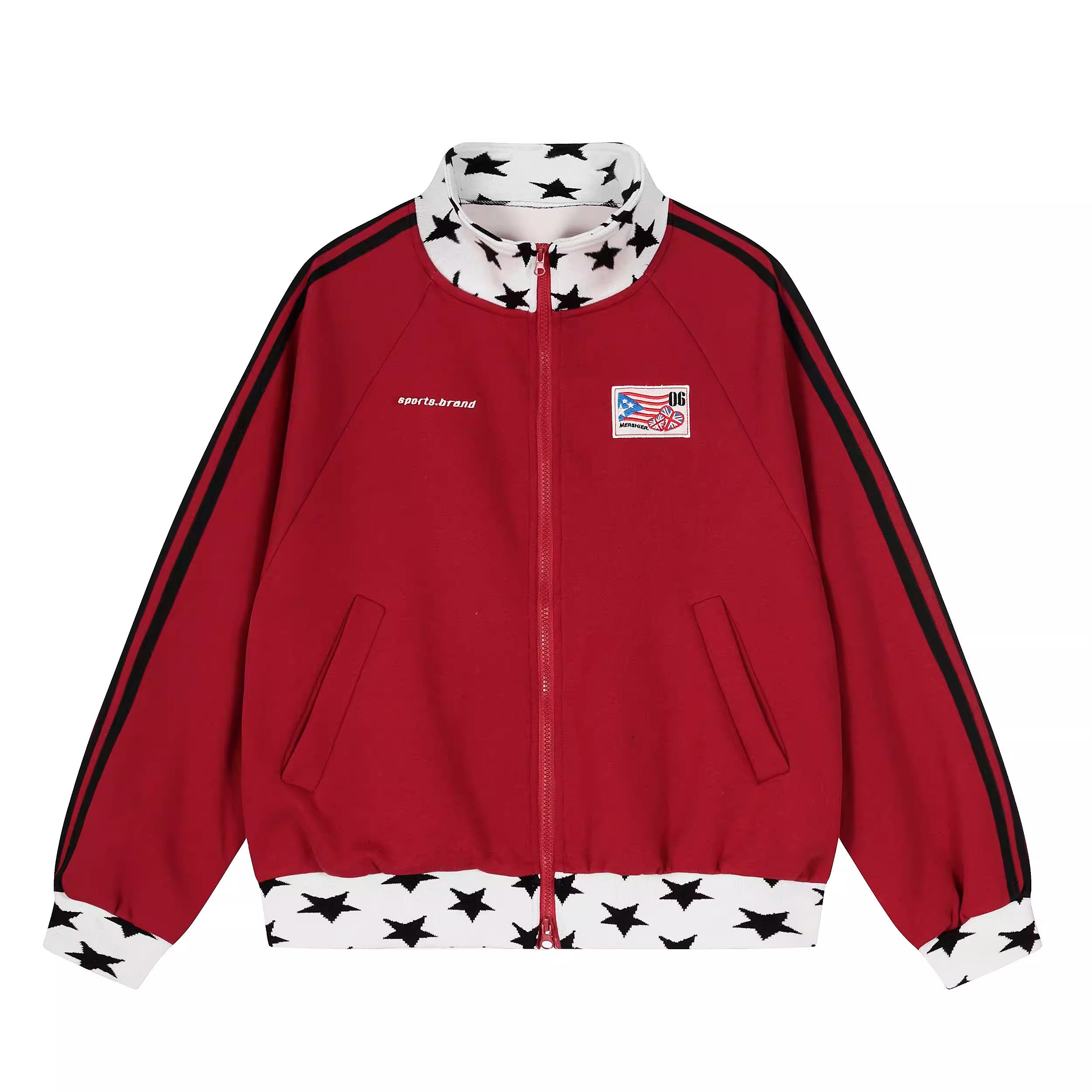 Contrast Patchwork Stand Collar Jersey Jacket MW10271