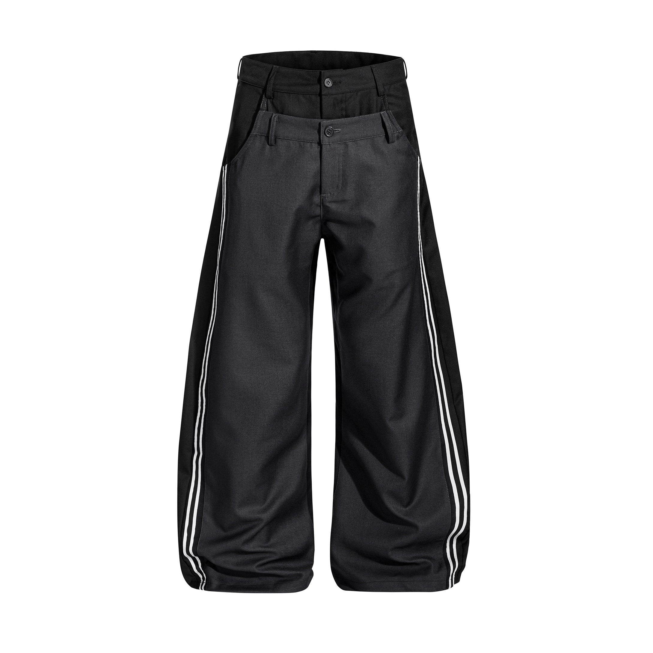 Double-Waisted Striped Wide Curve Pants BK7008