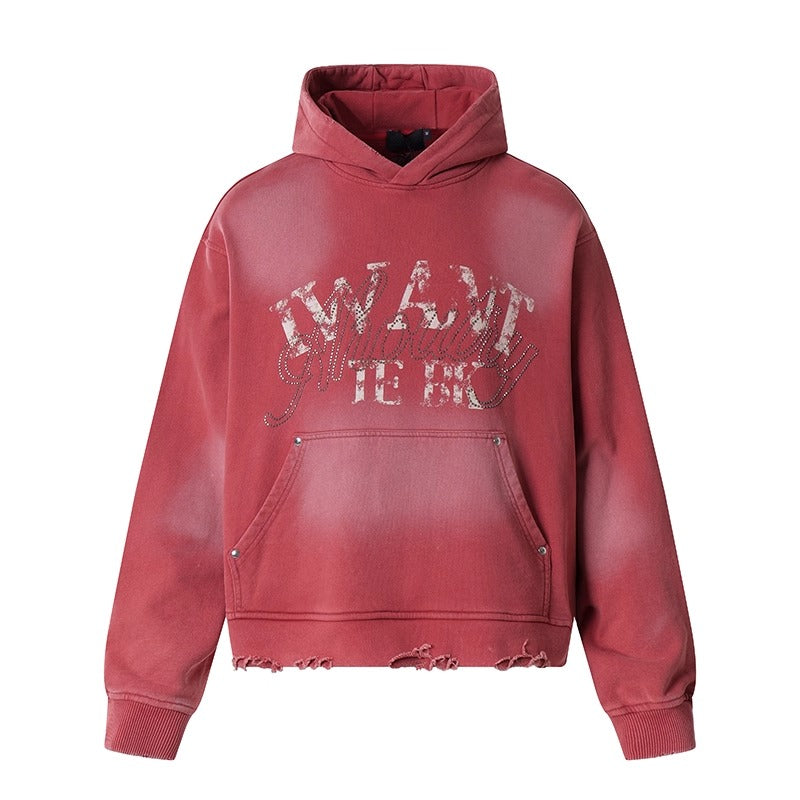 RhineStone Letter Print Damage Hoodie MR8025
