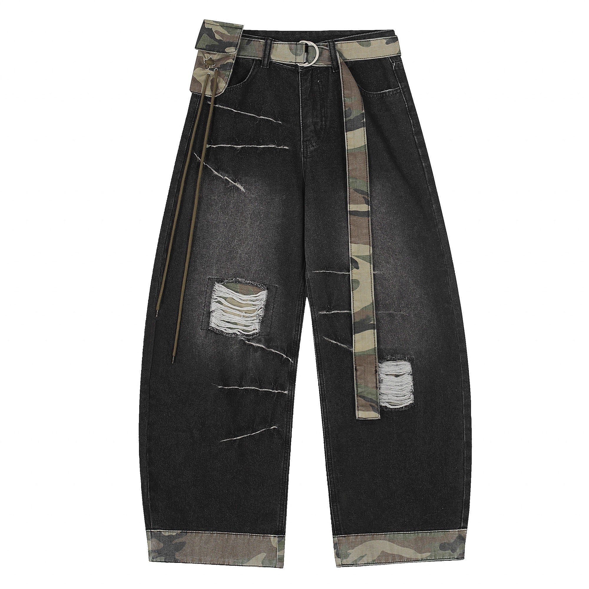 Patchwork Ripped Curve Jeans With Camouflage Belt Bag MW10240