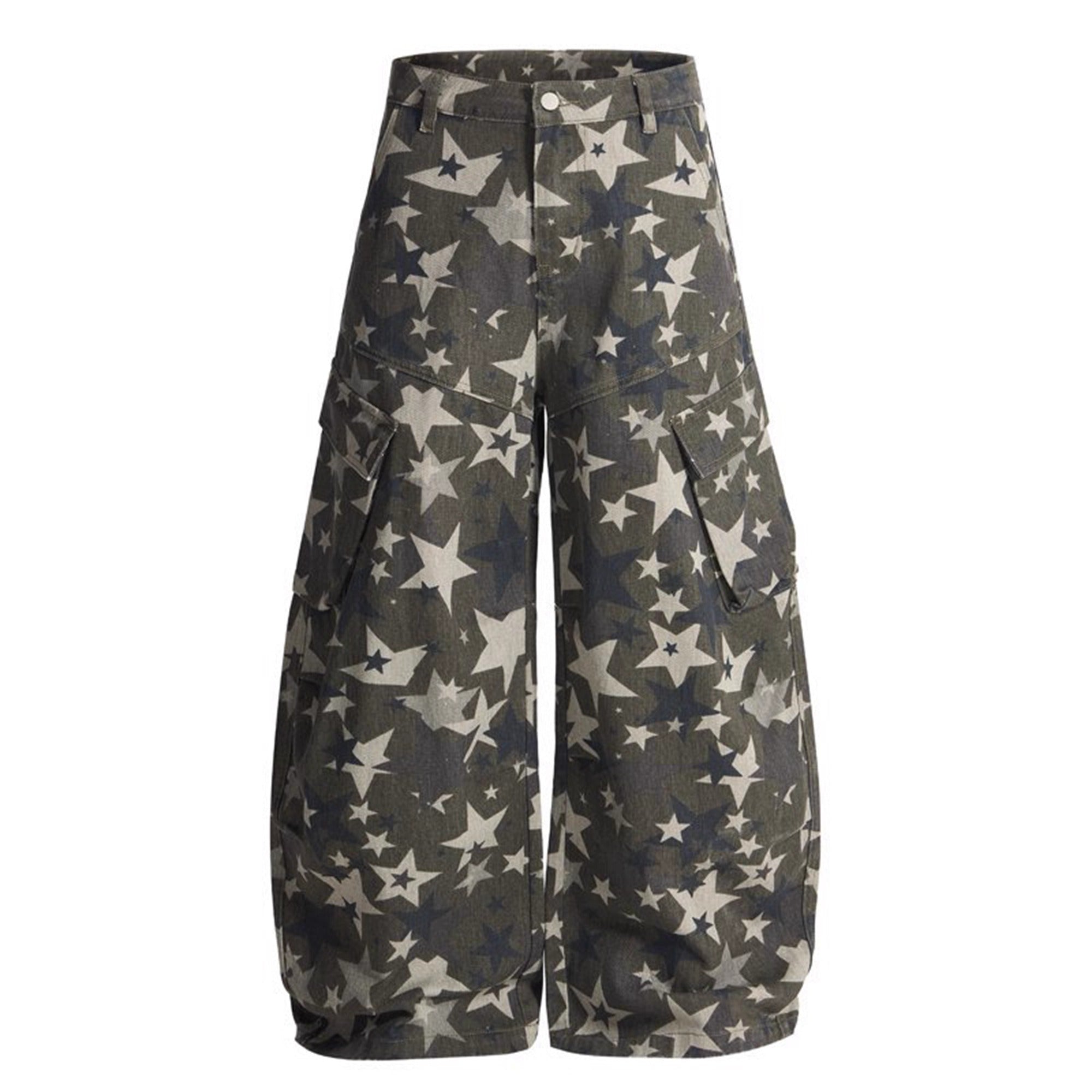 Star Camouflage Wide-Leg Cargo Curve Pants MW10274