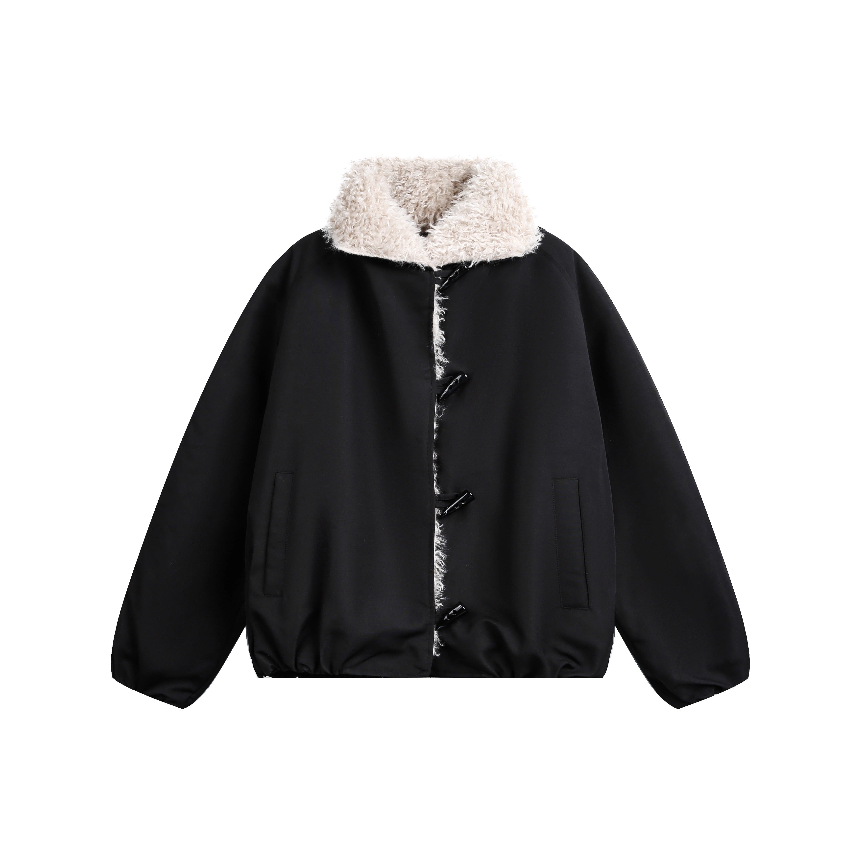 Fluffy Contrast Horn Button Jacket EZ290
