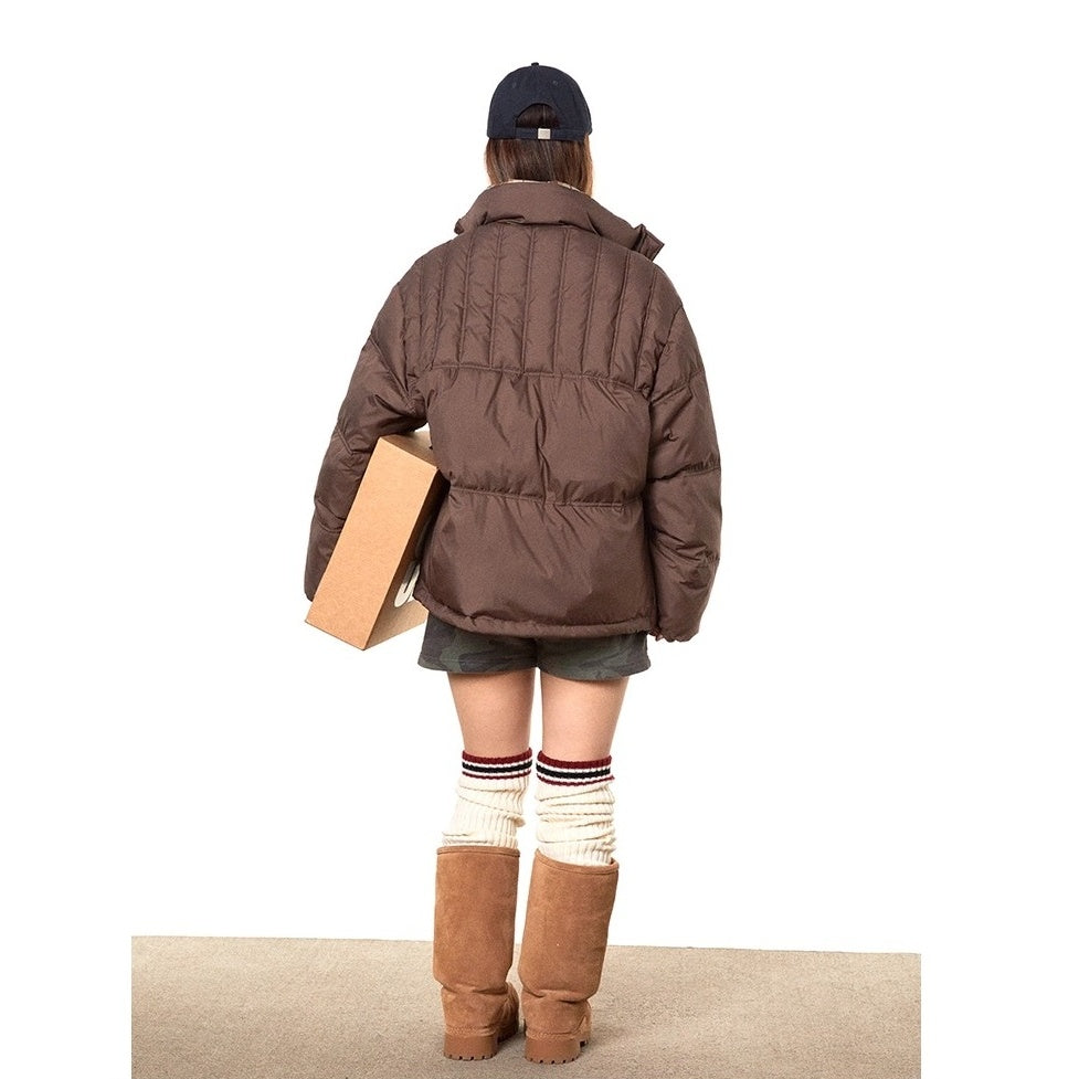 Stand Collar Check Patchwork Padded Jacket TP9002