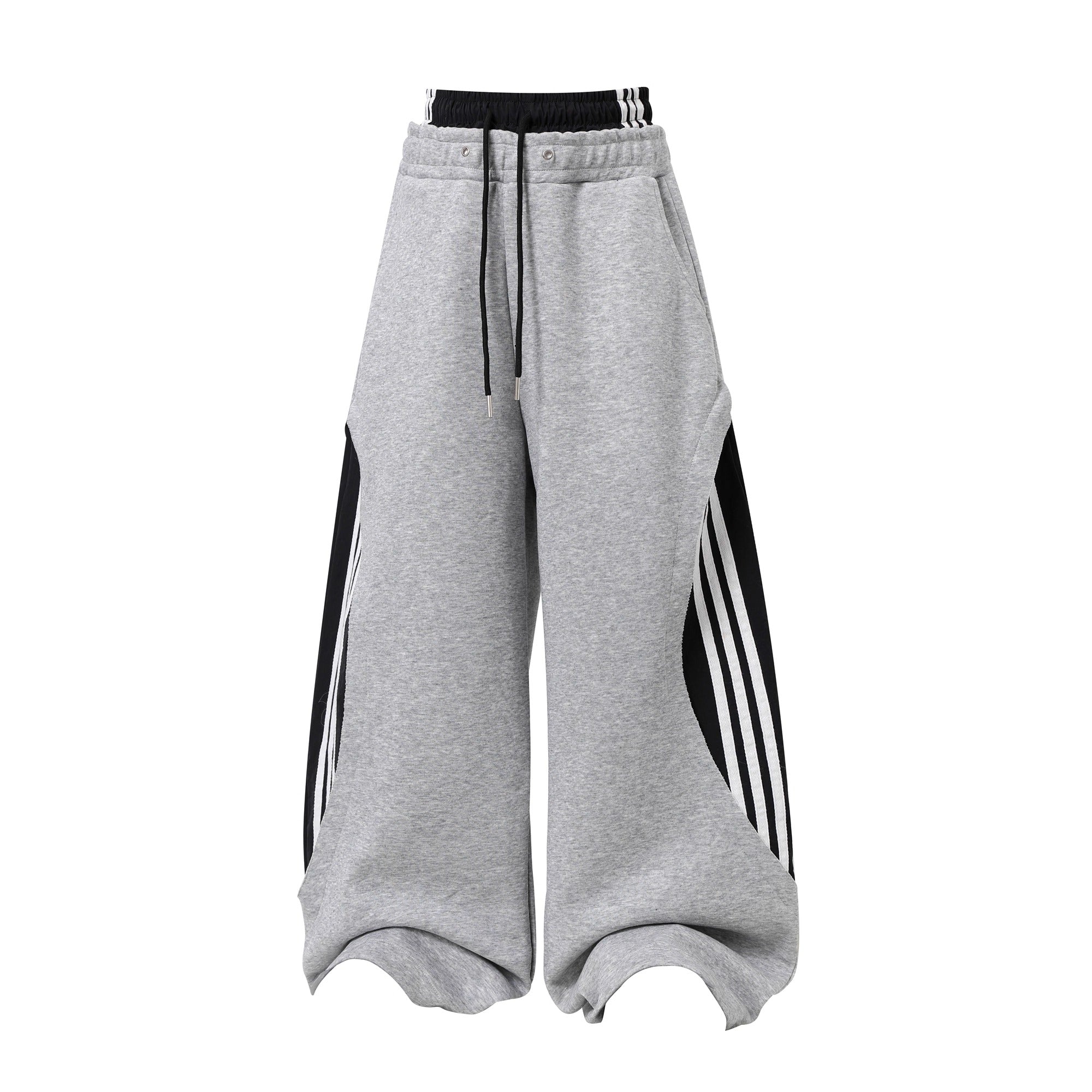 Double-Waist Striped Splicing Scimitar Sweat Pants BK7050