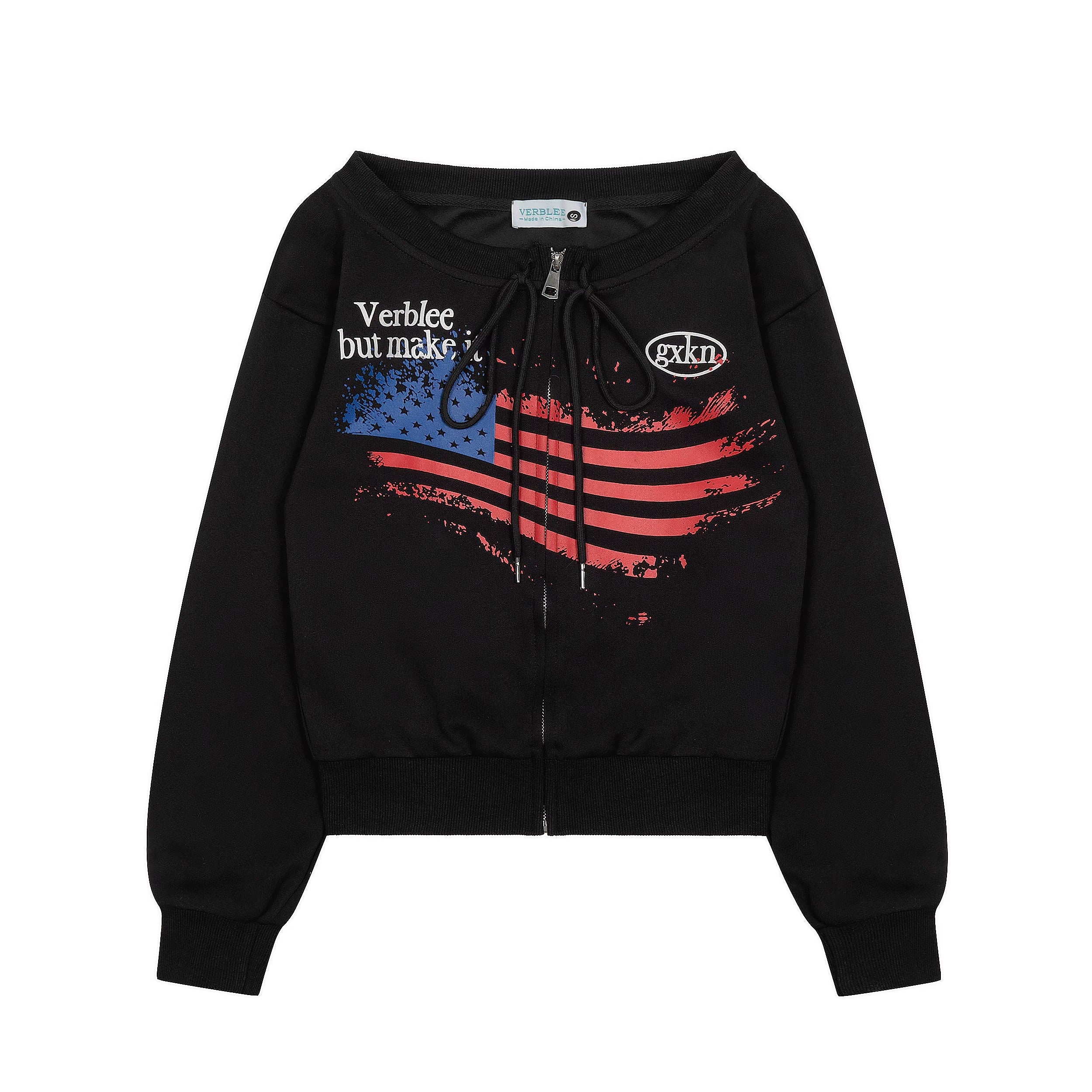 American Letter Print Zipper Sweat Cardigan MW10267