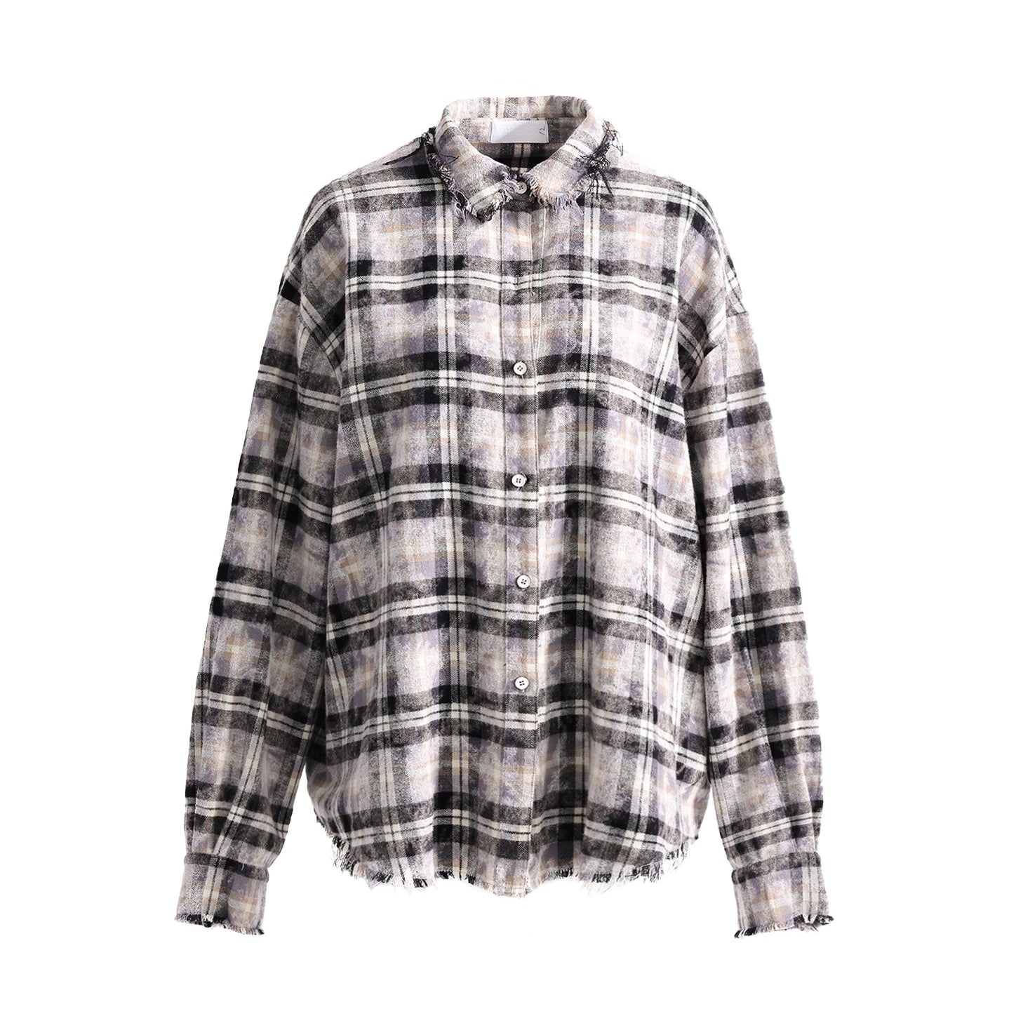 Plaid Frayed Brushed Loose Fringe Shirt AC7151