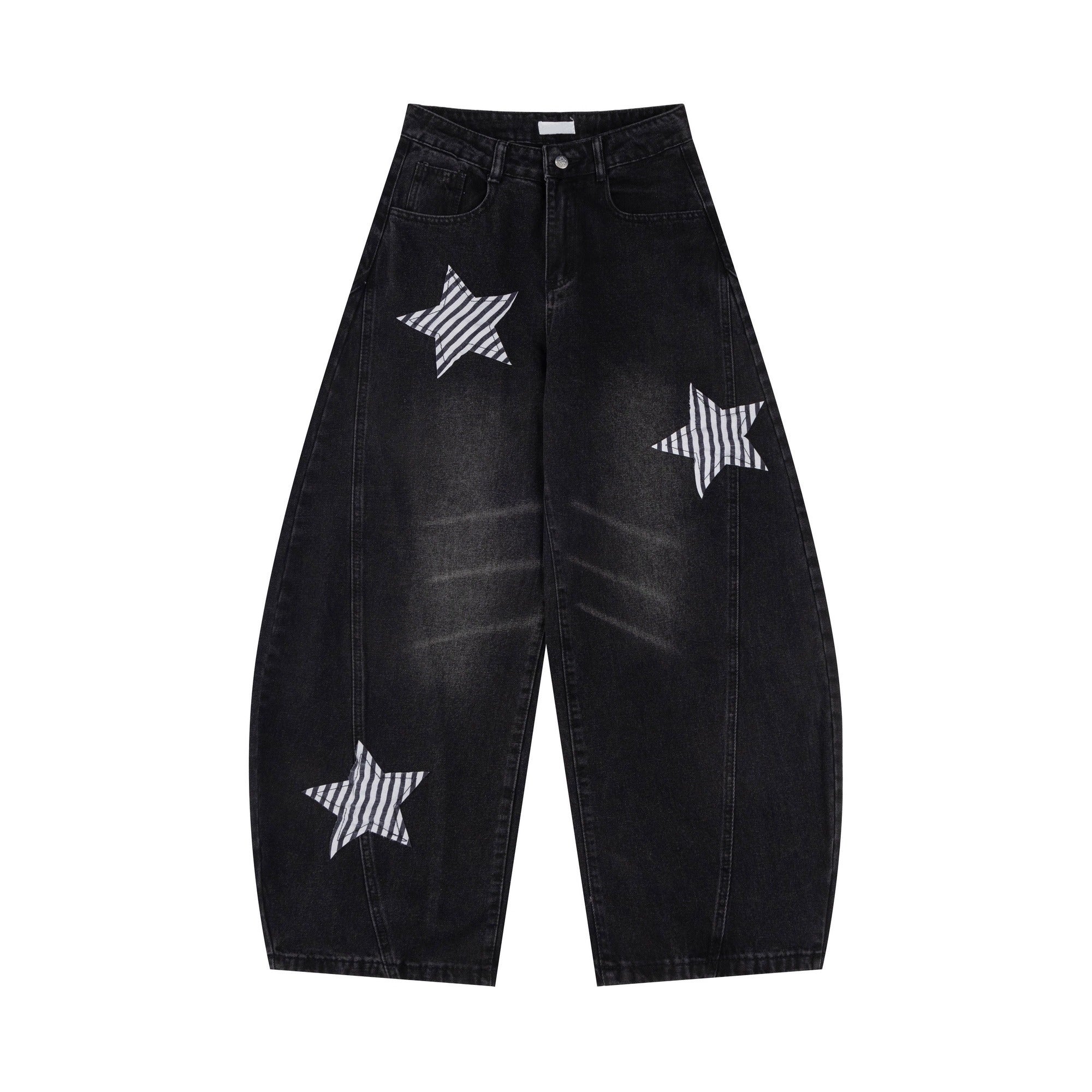 Washed Star Patch Embroidered Scimitar Jeans MW10284